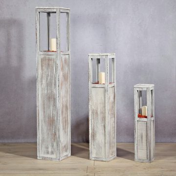 Melko Windlicht Windlichtset Laterne 3 Säulen Holzlaterne in Weiß, Beige oder Braun Kerzenhalter XXL Teelichthalter Dekoration (Set, 3), hochwertige Verarbeitung