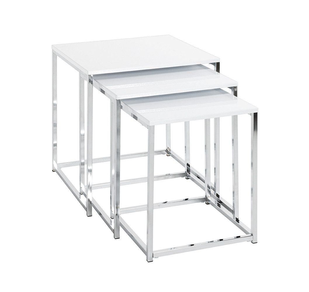 HAKU Satztisch (3-teilig) in chrom, weiß, Metall, MDF - 29x36x29cm (BxHxT) (3-teilig, 3er Set)