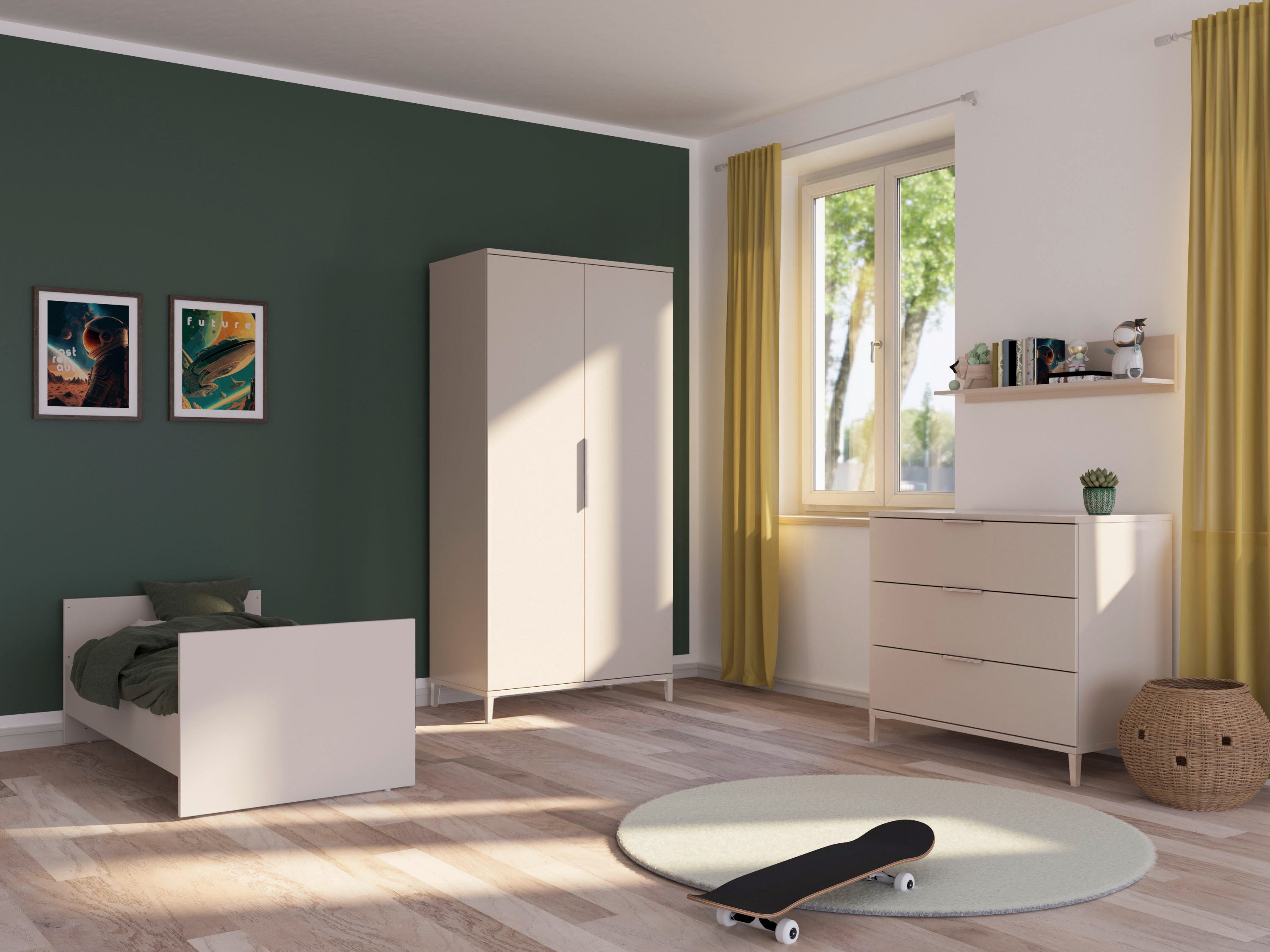 YUNY by PAIDI Kleiderschrank SISTER LOU inkl. Kleiderstangen und Einlegeböden Beige, zertifizierte Qualität, Soft-Close