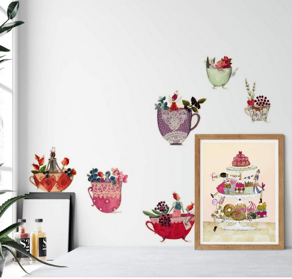 Wall-Art Wandtattoo Bunte Blumen Fee Tassen (1 St)