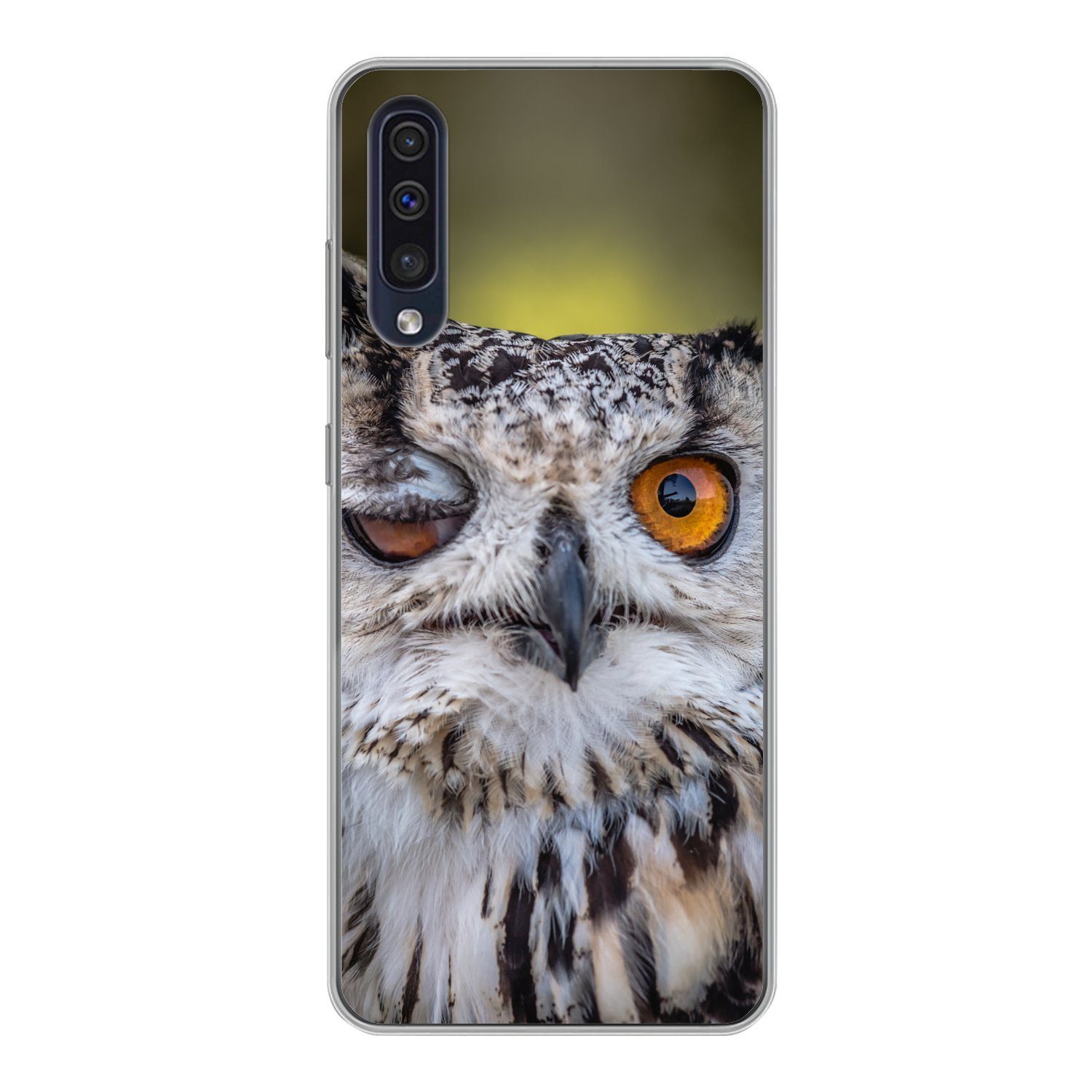 MuchoWow Handyhülle für Samsung Galaxy A30s Eule - Auge - Orange, Smartphone-Bumper, Print, Handy Schutzhülle Dünn