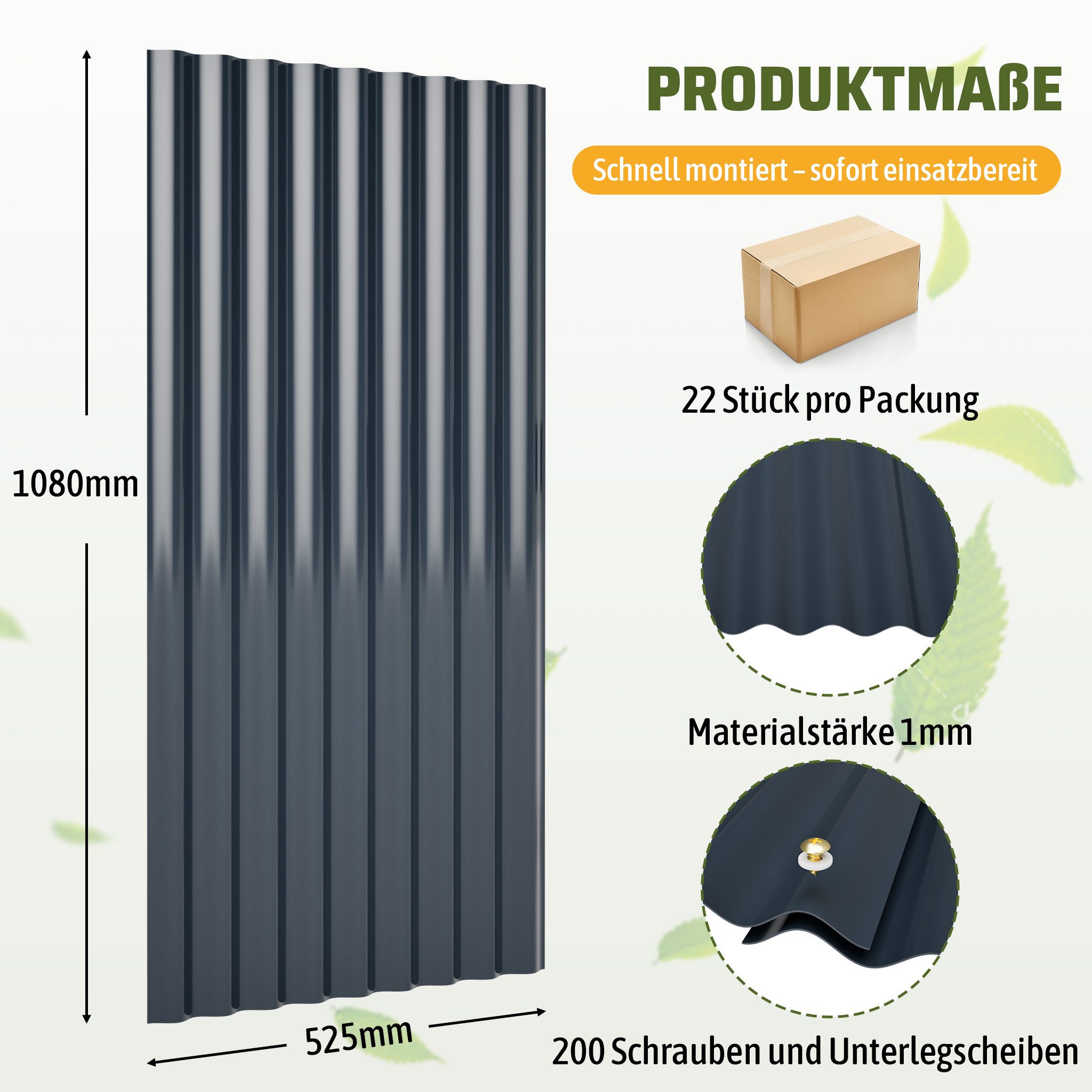 GIHAUVIA Wellplatte 22 Stück Wellplatte Dachplatten 11m² PVC platten für Geraetehaus.