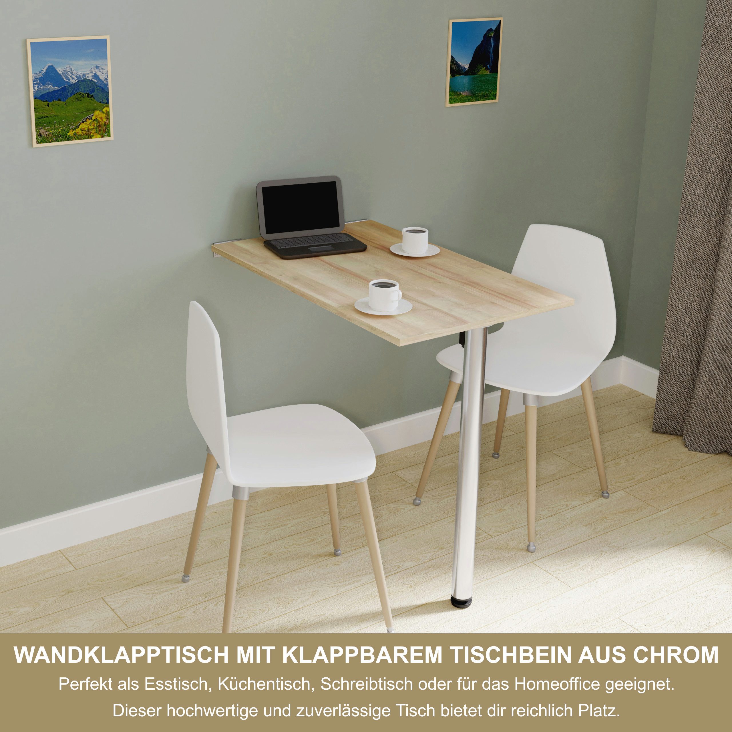 KDR Produktgestaltung Klapptisch 80x50 Wandklapptisch Esstisch Küchentisch Schreibtisch Wand Tisch, Eiche