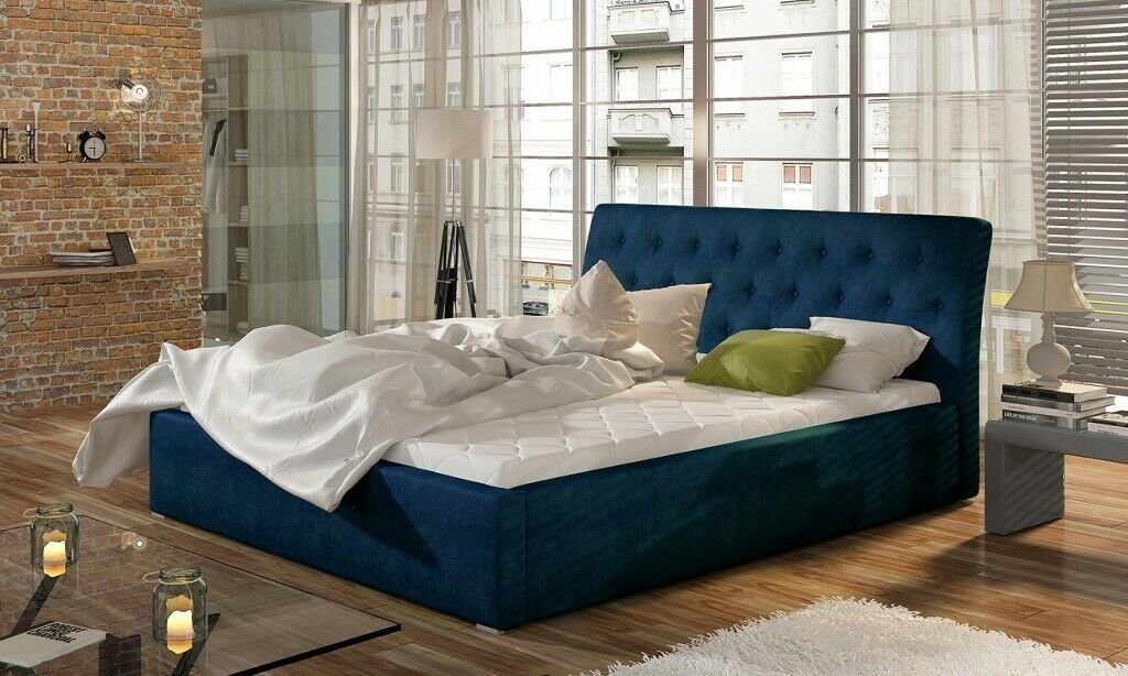 Hotel Bett Betten Designer Polsterbett Bett, Luxus Doppel Blau JVmoebel Polster Design