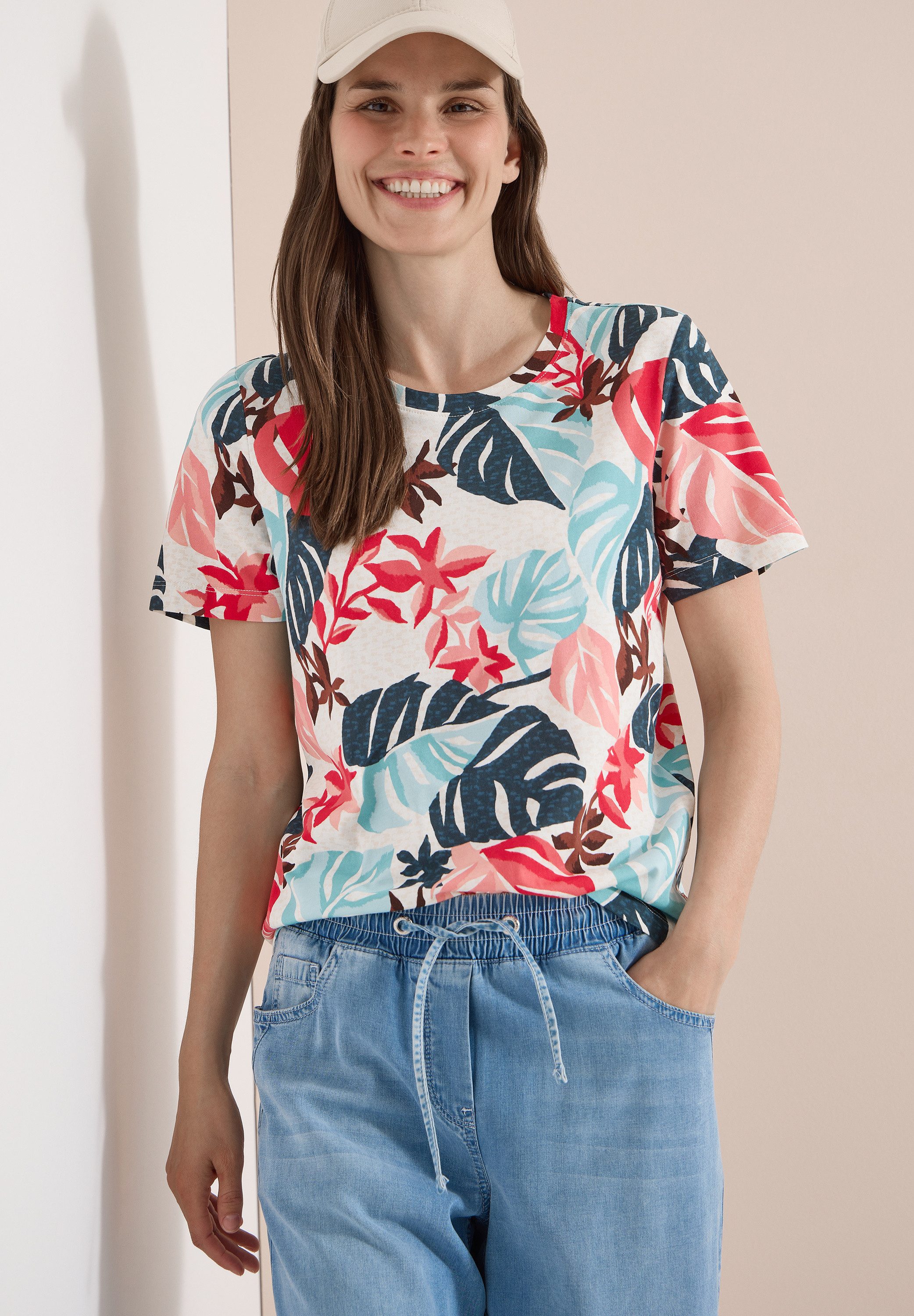 CECIL Kurzarmshirt Sommershirt mit Rundhals und Blätterprint – Bild 4 von 5
