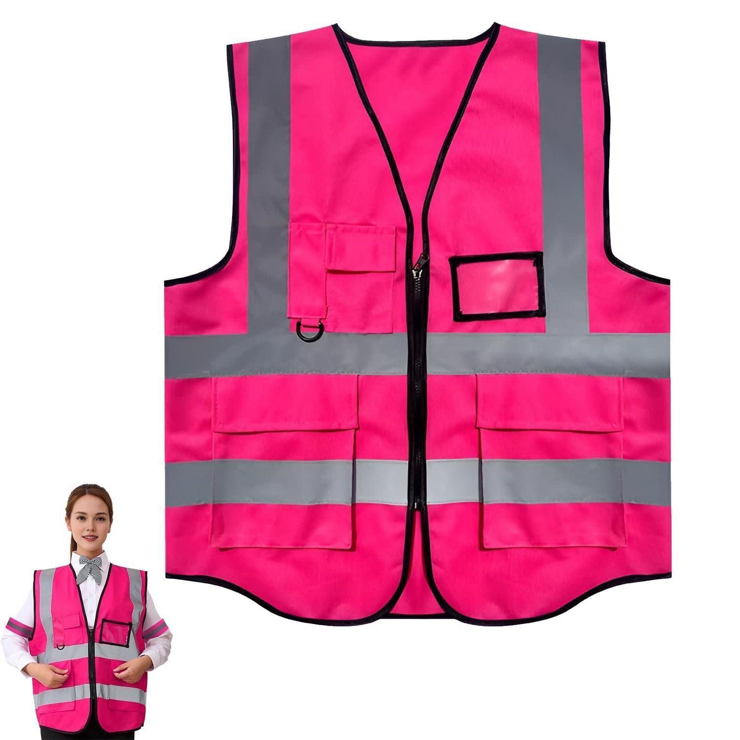 LuxusKollektion Warnweste Warnweste Pink Reflektierend mit Taschen
