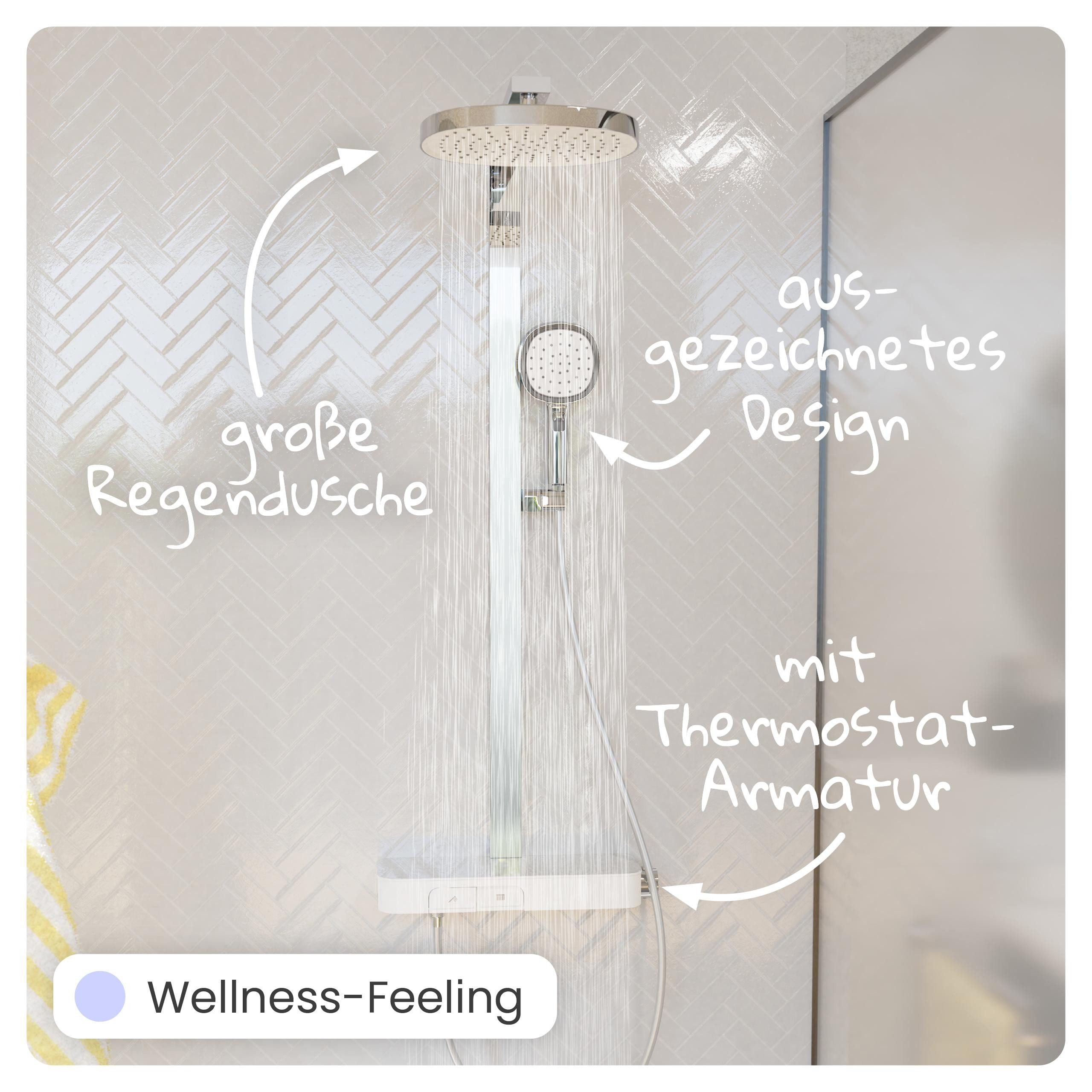 instmaier Duschsystem Cleo, 3 Strahlart(en), Design-Thermostat für konstante Wassertemperatur