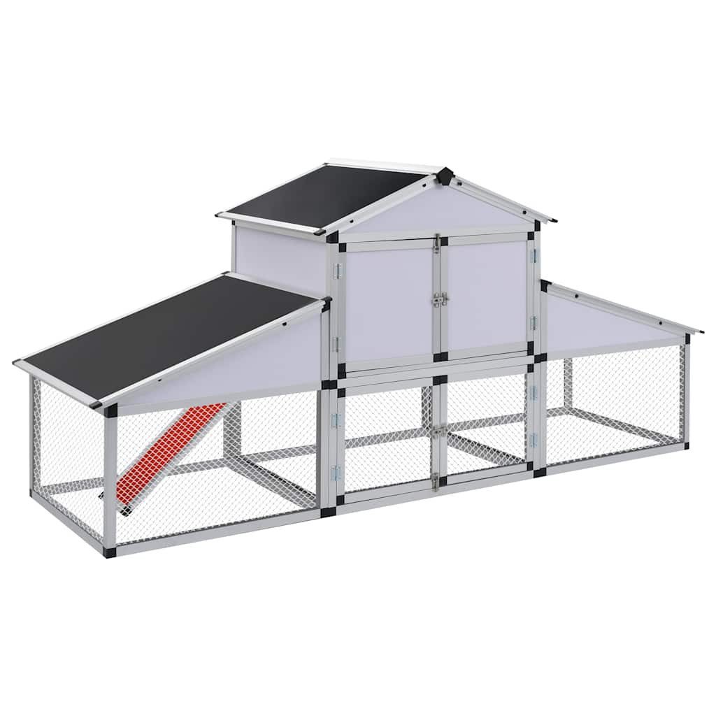 furnicato Hühnerstall Aluminium 258 x 74 x 117 cm mit Freilaufgehege