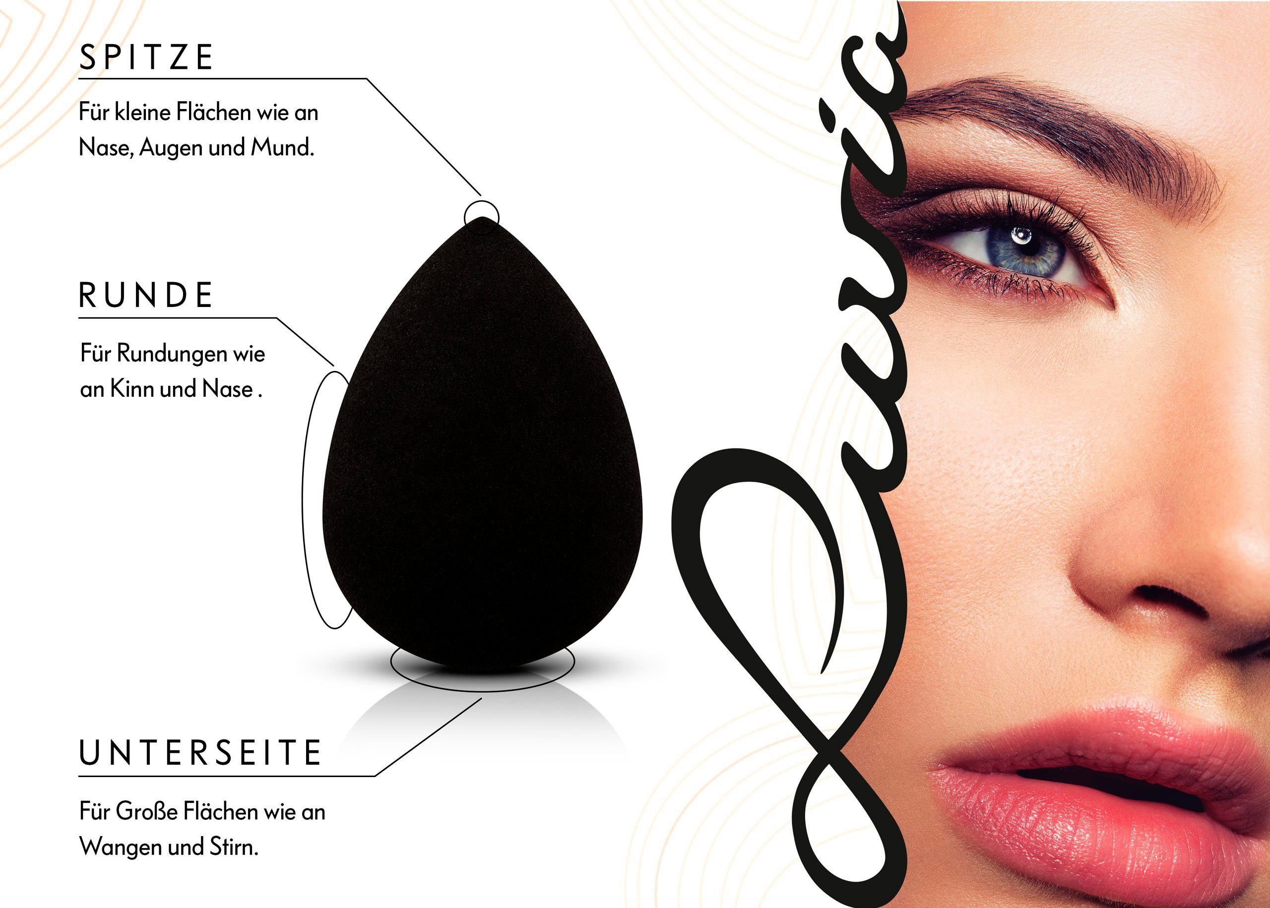 Luvia Cosmetics Make-up Schwamm Make-up Blending Sponge Set-Black, 2 tlg., Ultraweiche Oberfläche für ein makelloses und gleichmäßiges Finish.