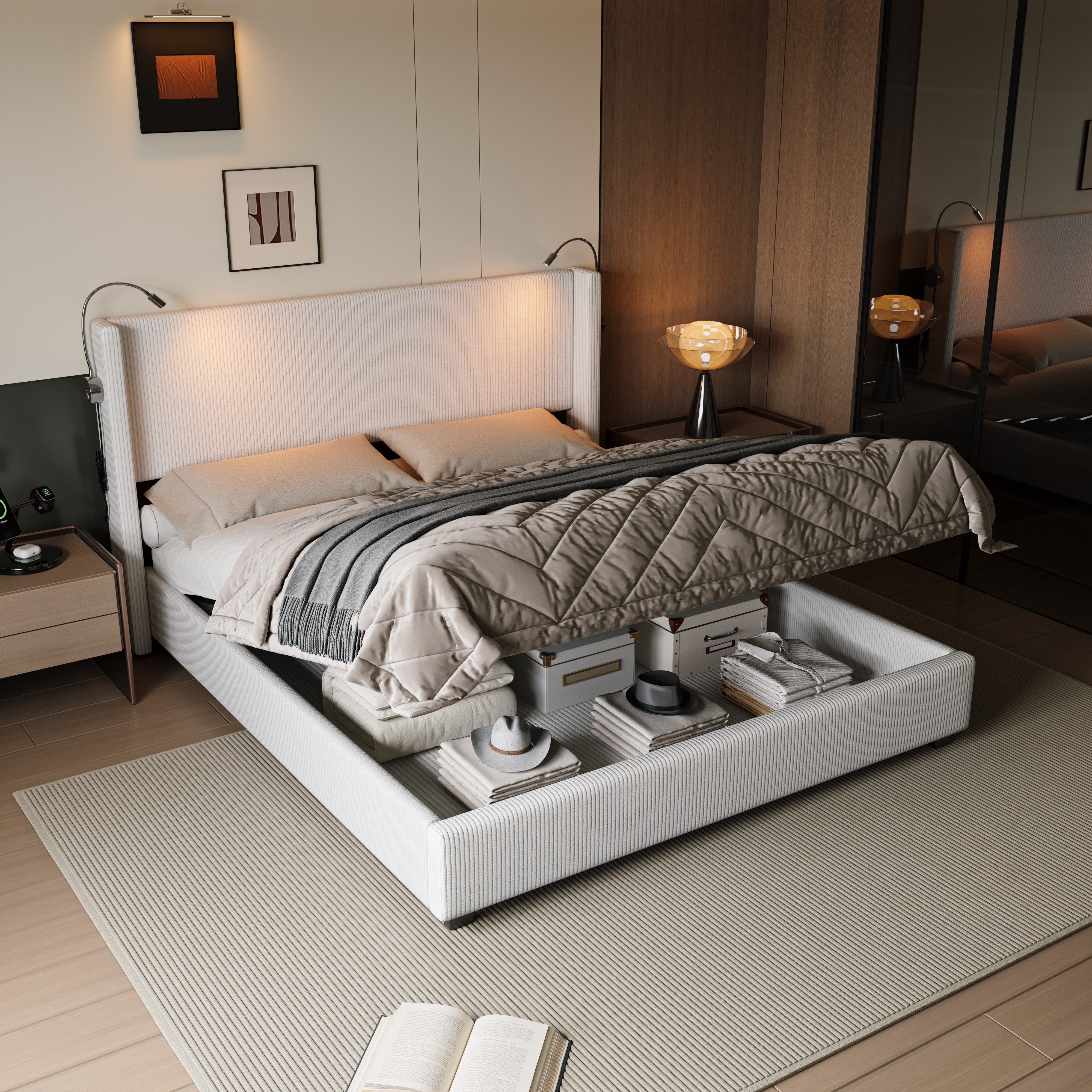 Furnishings Home Polsterbett Stauraumbett Doppelbett LED günstig online kaufen