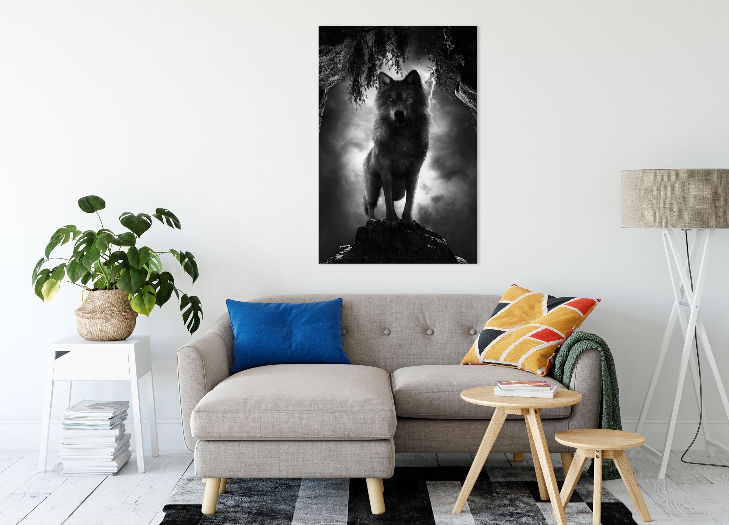 Pixxprint Leinwandbild Böser Wolf bei Gewitter günstig online kaufen
