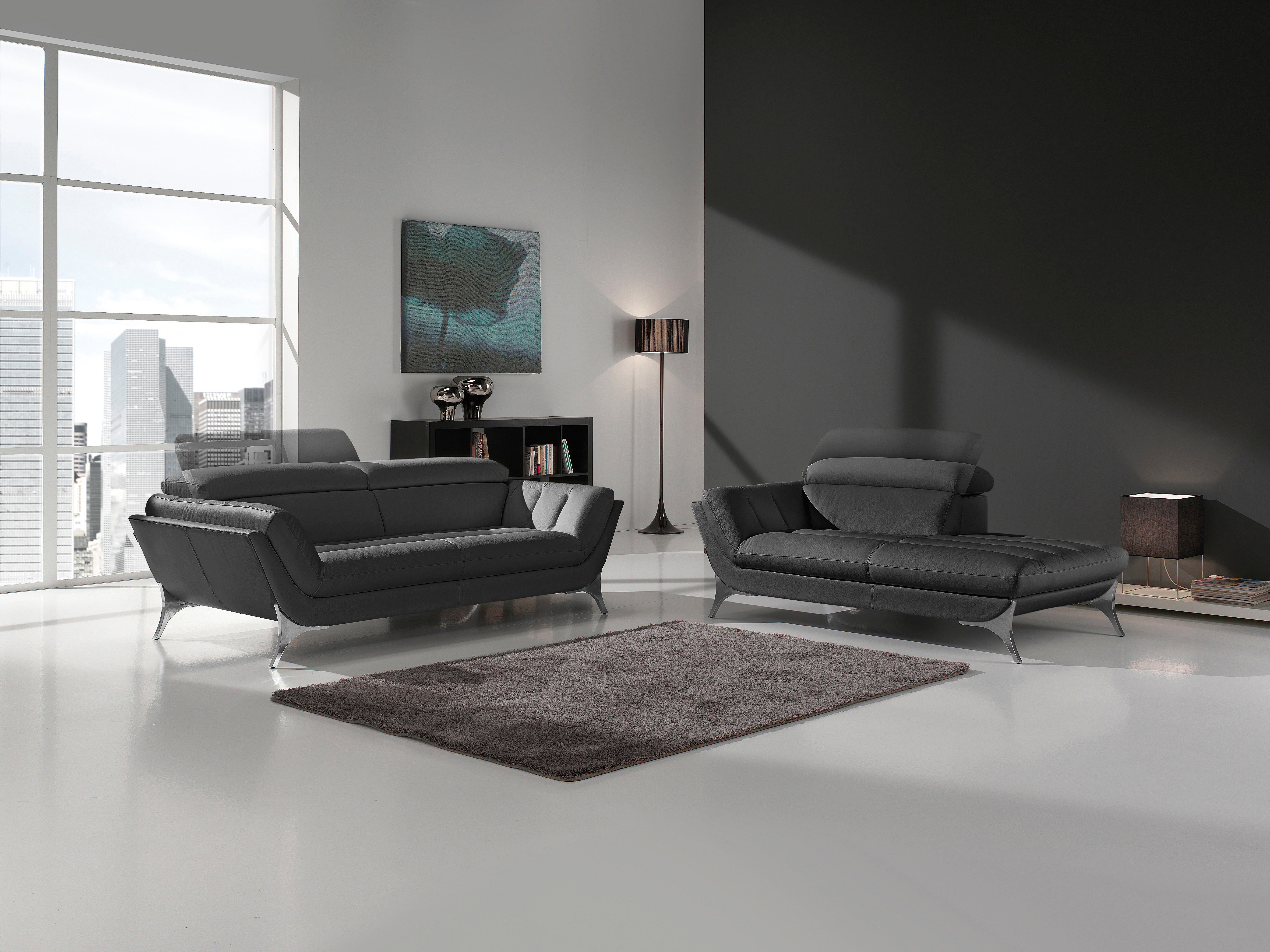 Egoitaliano Polstergarnitur Sueli, (Set), bestehend aus Sofa und Recamiere, Kopfteilverstellung, Bezug Leder