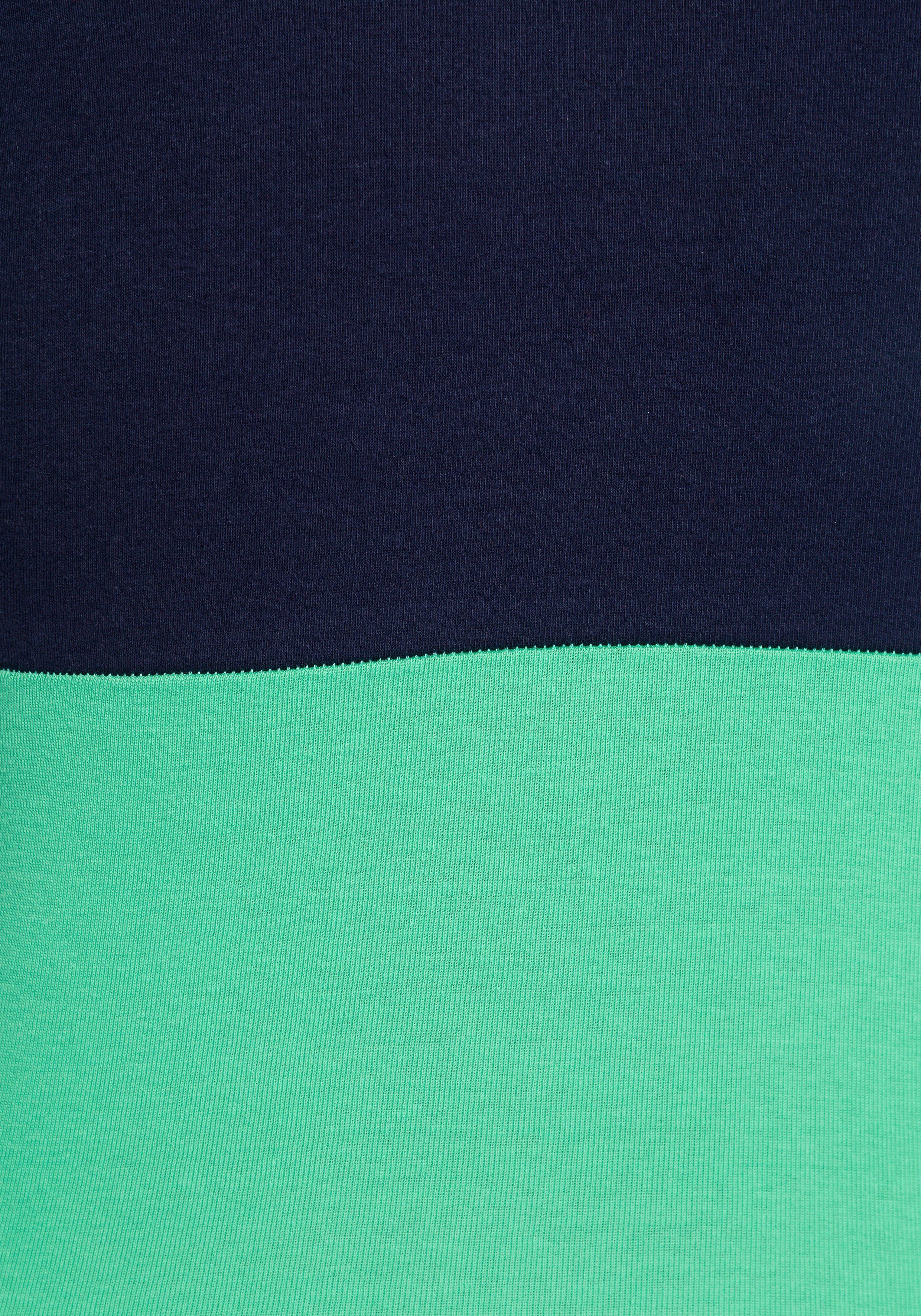 KangaROOS Kapuzenshirt in verspielter Ringel-Optik mit Colorblocking grün-marine-gestreift Design