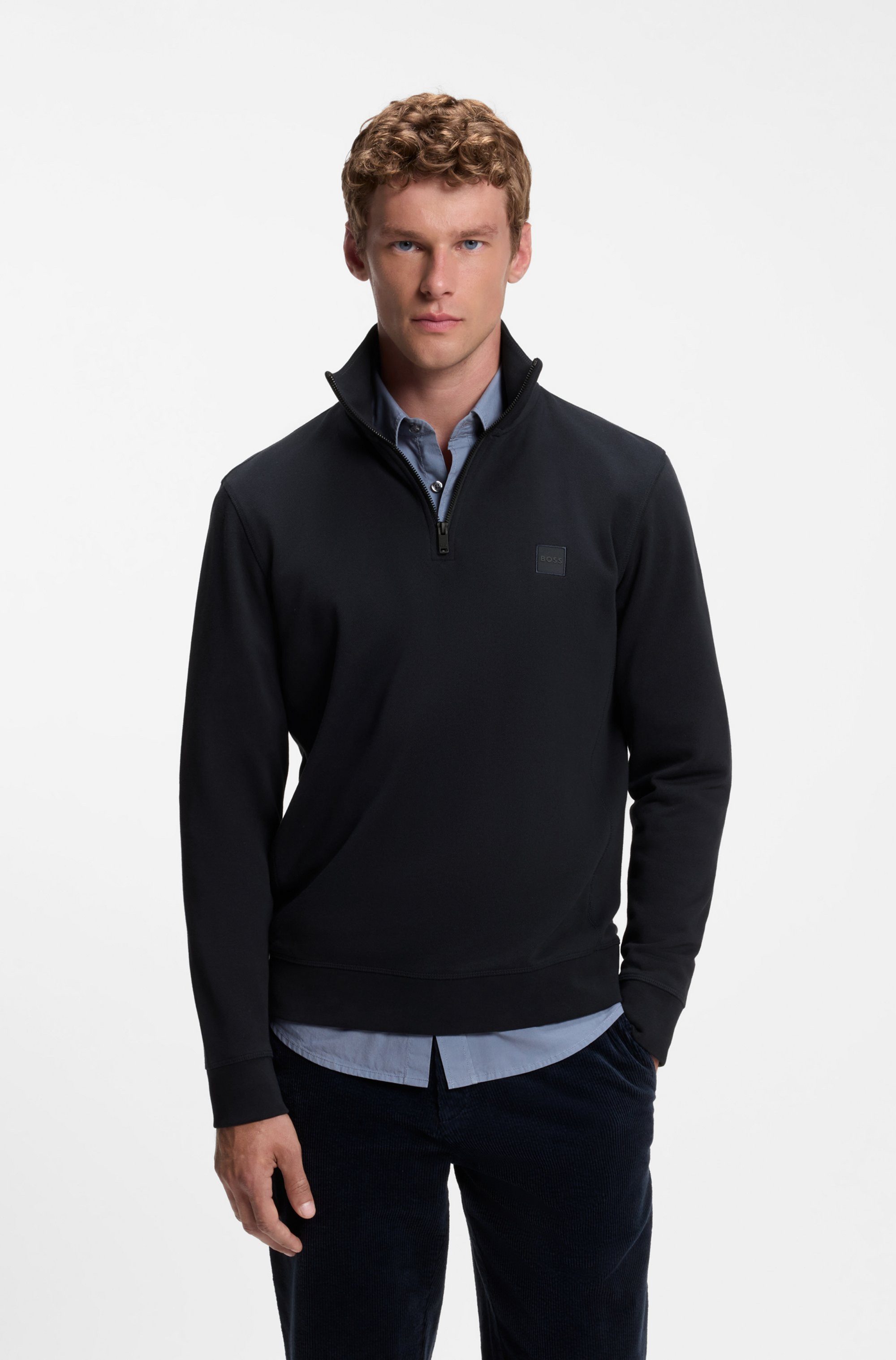 BOSS ORANGE Sweatshirt Zetrust (1-tlg) Troyerkragen mit Reißverschluss, Regular Fit, BOSS-Label