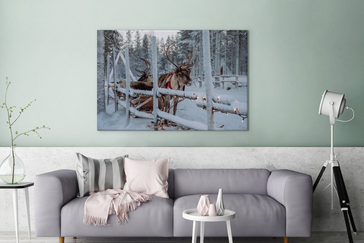 Leinwandbild großes, (1 Gemälde, Wandbild in Finnland, für Weihnachtsmanns im Dorf des OneMillionCanvasses® XXL, St), Rentier alle Wohnbereiche, 120x80 Ein cm