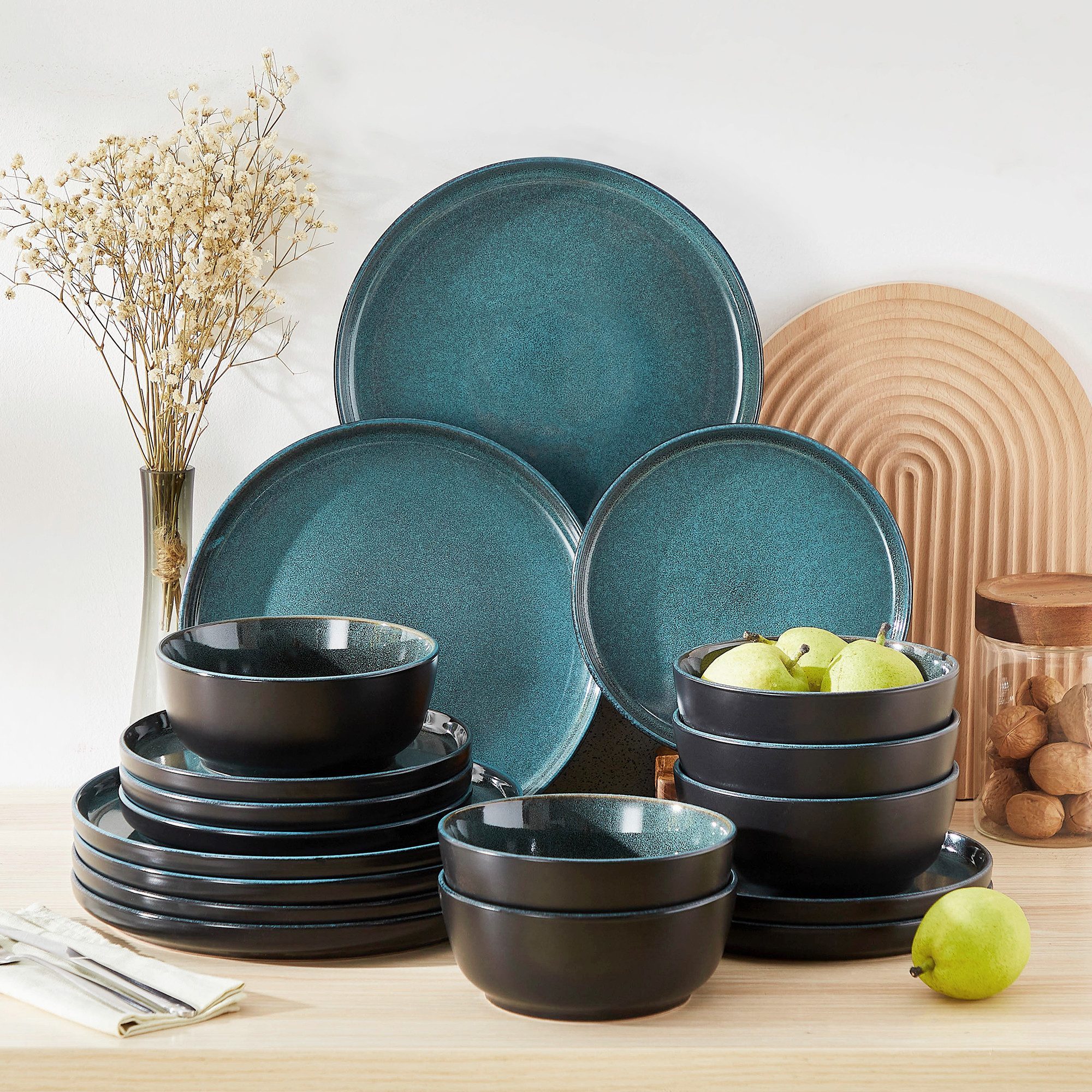 vancasso Geschirr-Set Tafelservice, Geschirr-Set für 6, Steingut, Reaktivglasur, Blau (24-tlg), 6 Personen, Steingut, Essgeschirr, Essservice