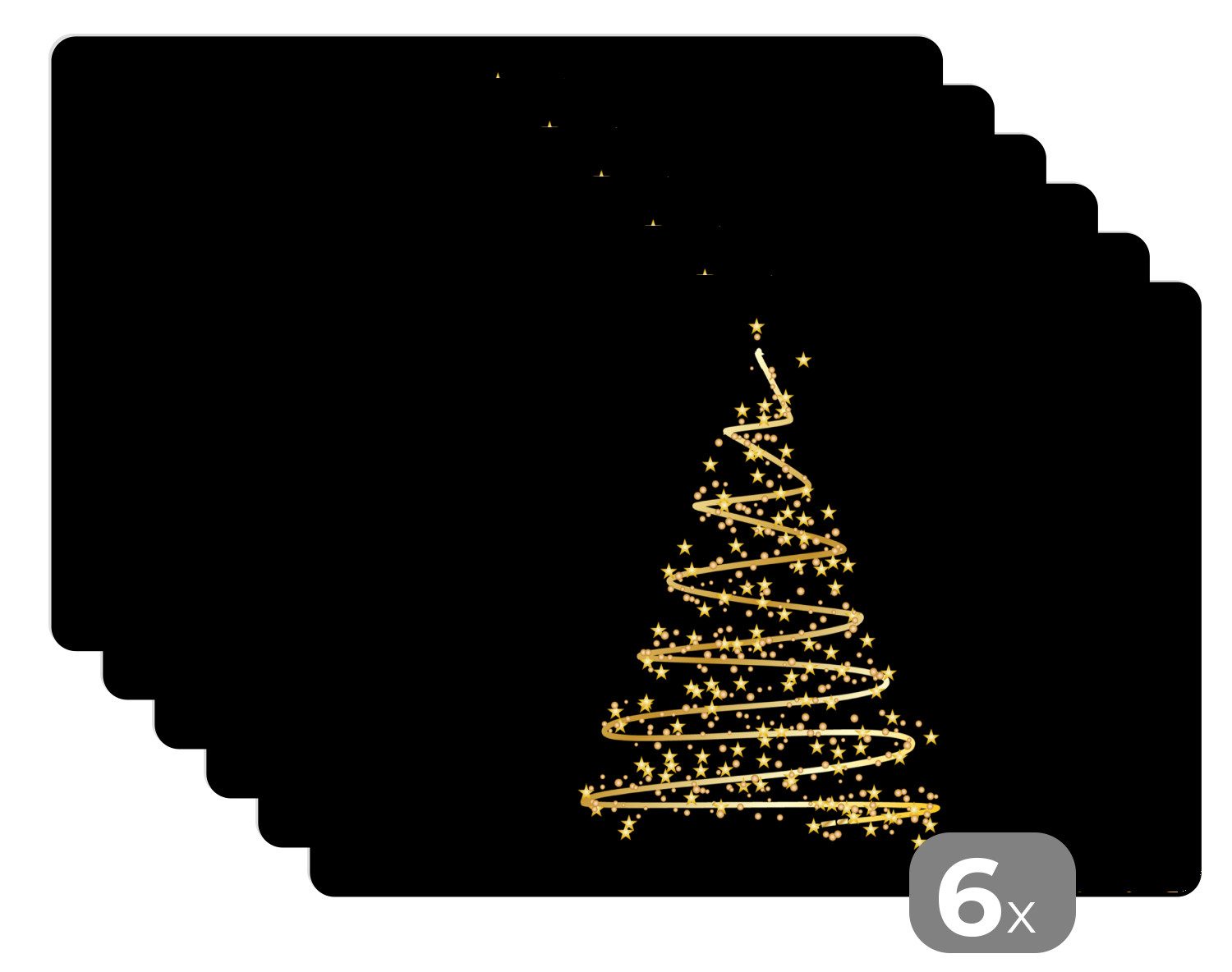 MuchoWow Platzset Weihnachten - Gold - Weihnachten - Urlaub - Schwarz, (6-St), Platzsets, Tischset, Abwaschbar, Tischsets, Platzdeckchen