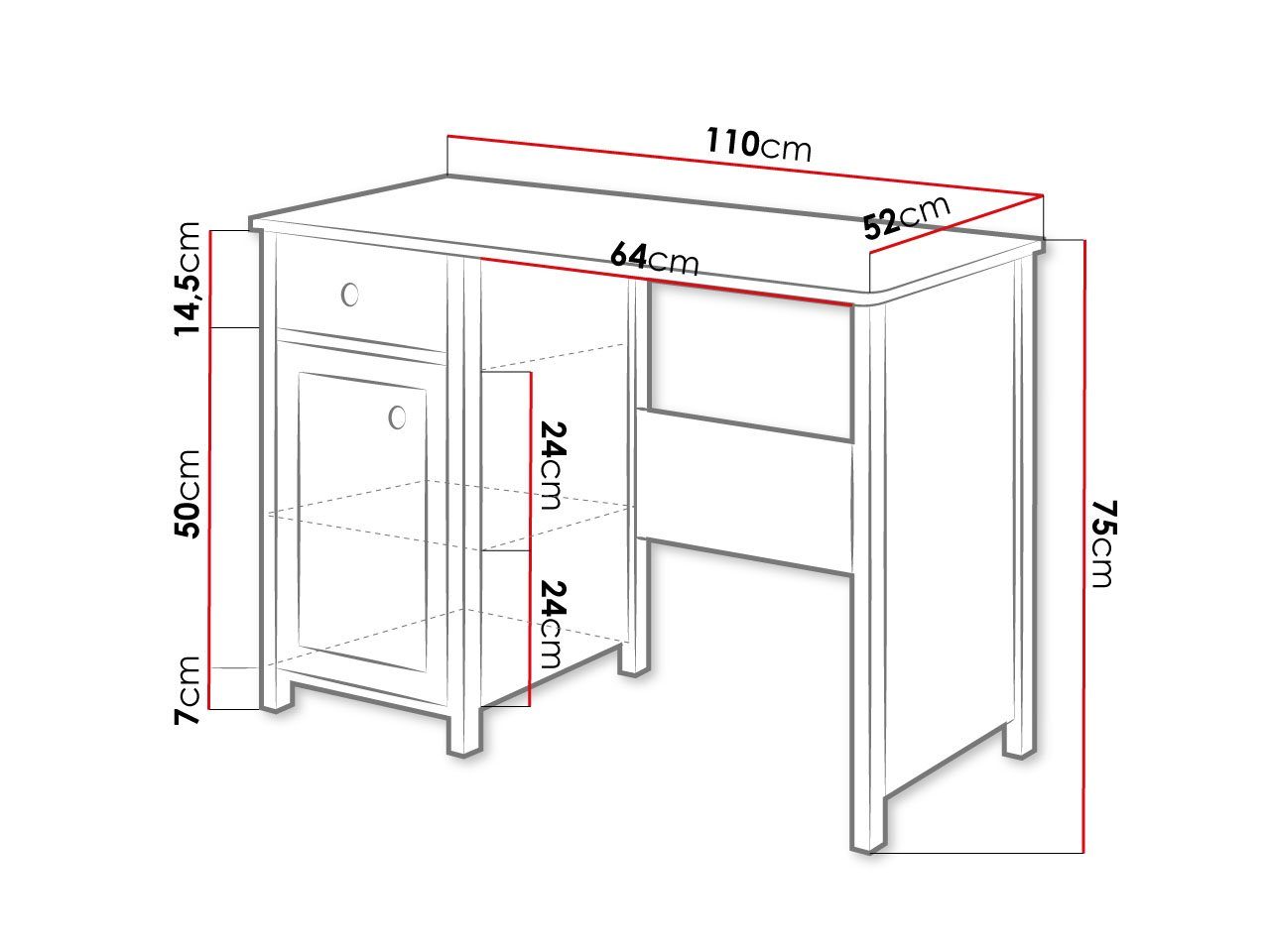 MIRJAN24 Schreibtisch Luna 1D1S LN03 (Drehtür und Schublade), Schreibtischaufsatz als Option