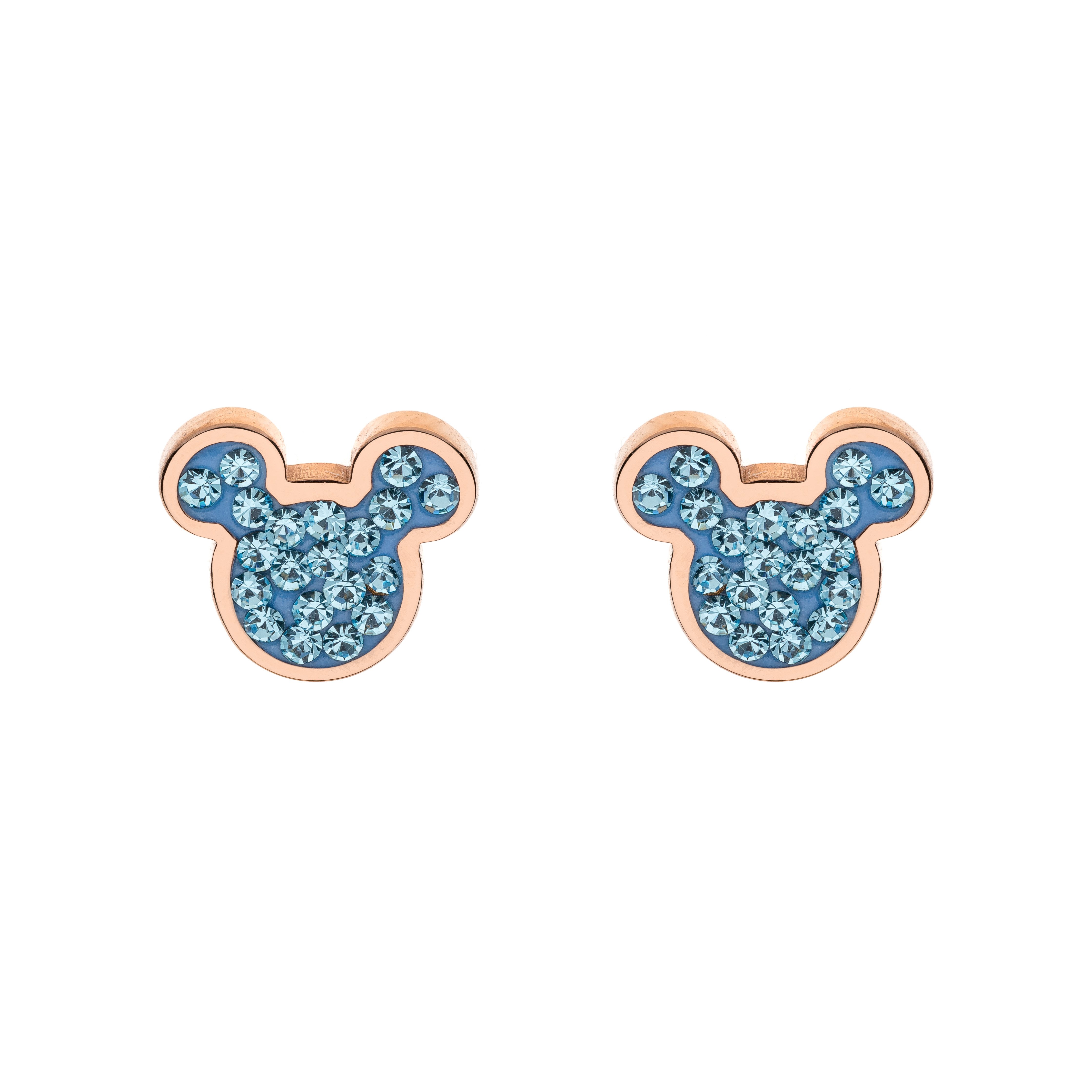 Disney Paar Ohrstecker Disney ©DISNEY Mickey Mouse Kinderohrringe Edelstahl blau rosegold, blaue Farbsteine, roségold