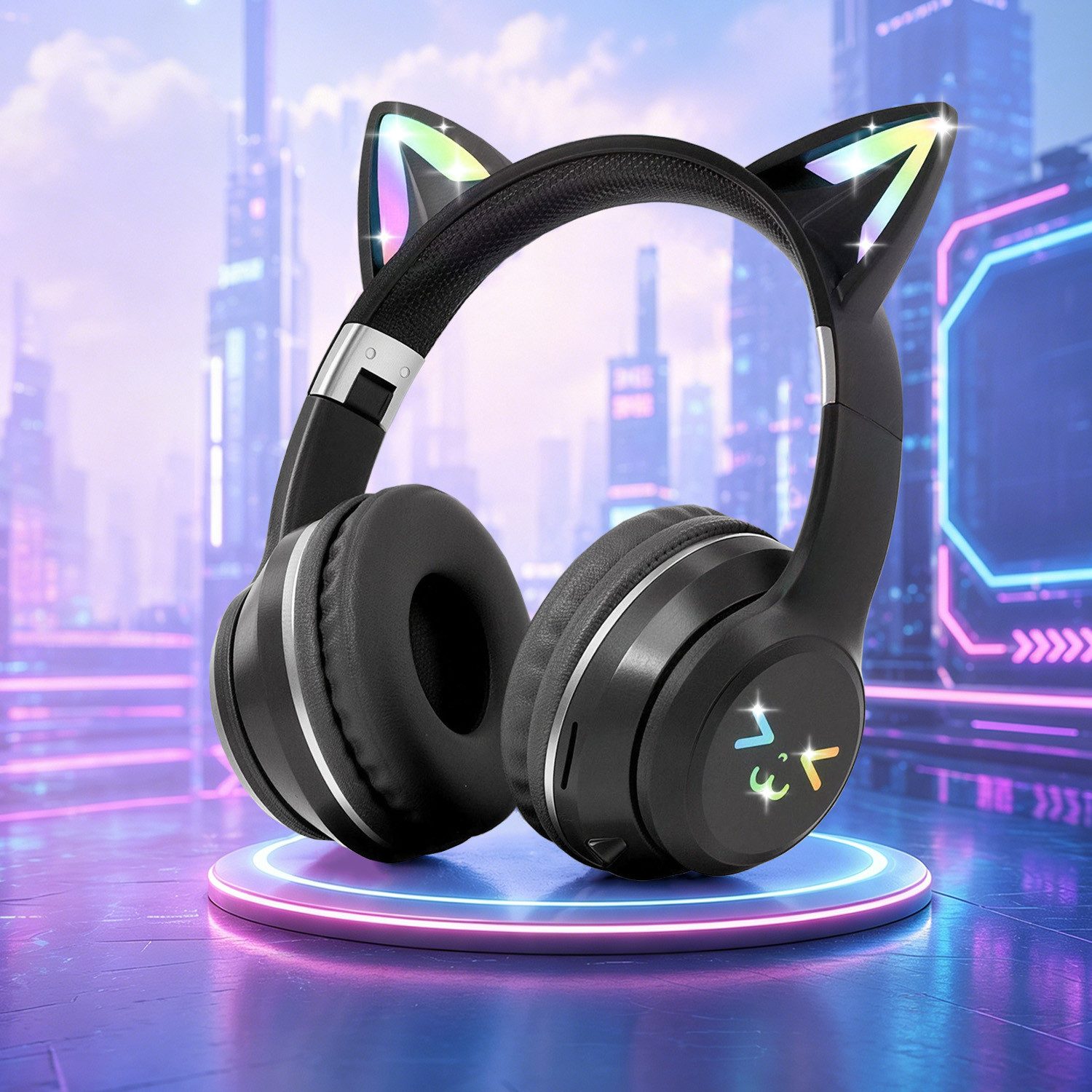 FOSMET Bluetooth Kopfhörer Kinder mit LED-Leuchten 60dBA Lautstärkebegrenzung Over-Ear-Kopfhörer (10 Stunden Spielzeit, Stereo-Sound, Kinderkopfhörer für Tablet/Reisen)
