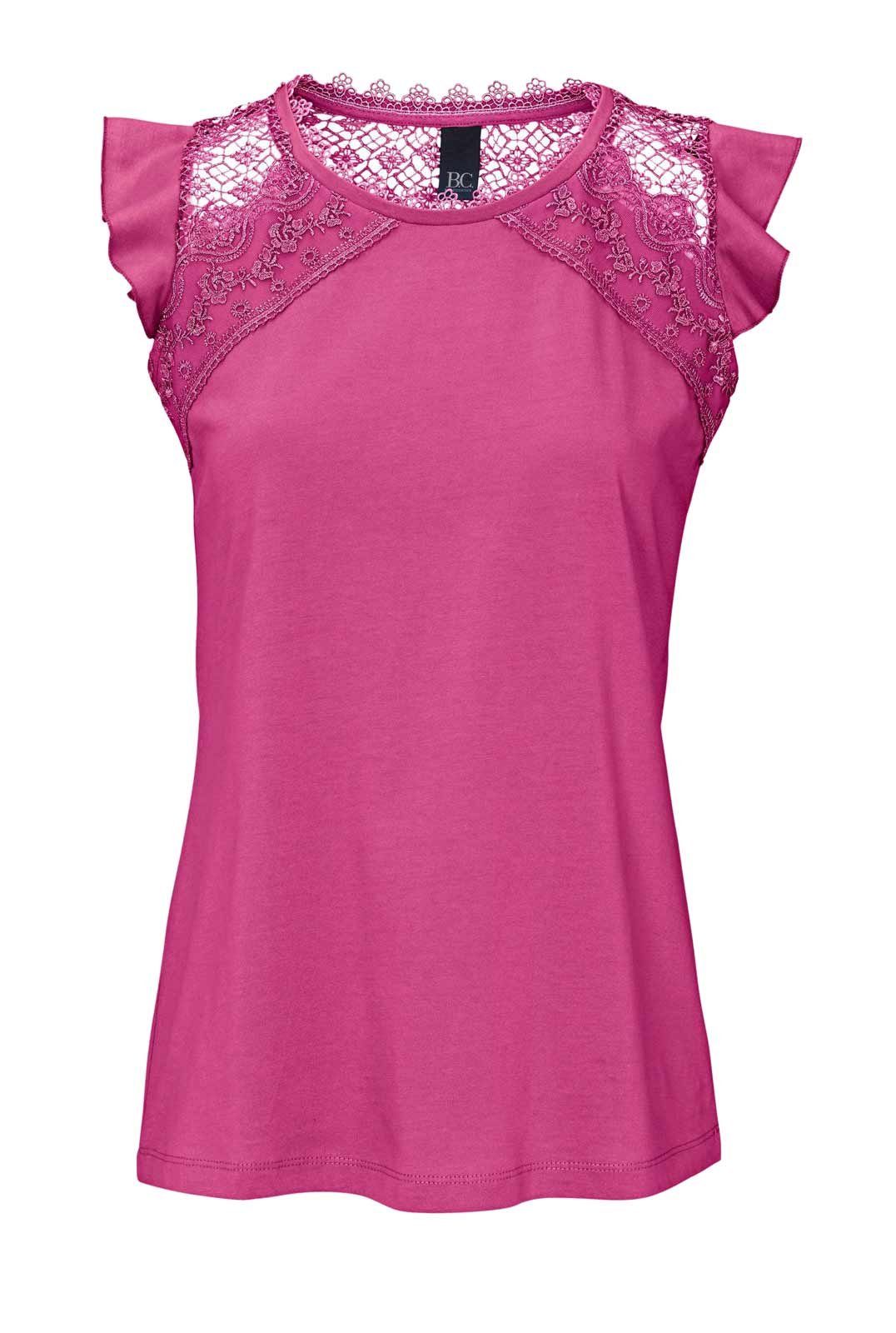 B.C. Best Connection by heine T-Shirt Heine - Best Connections Damen Jerseyshirt mit Häkelspitze, pink