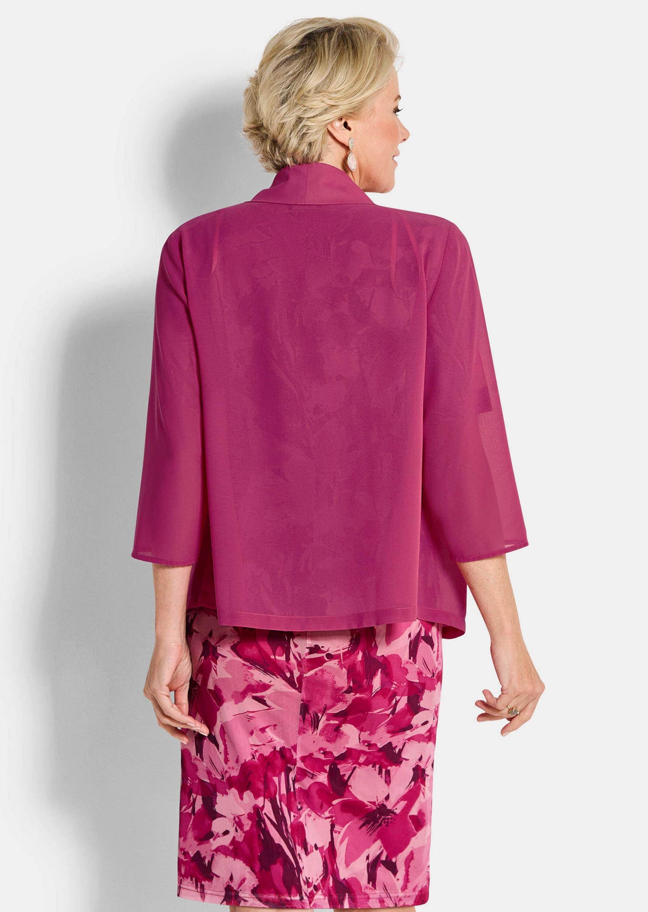 GOLDNER Jerseyblazer Blaue leichte Jacke mit Schalkragen, Halbarm Halbtransparenter Bolero, leicht verkürzt