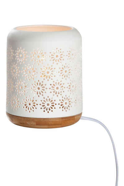 GILDE Tischleuchte GILDE Lampe Zylinder Blume - weiß - H. 17,5cm x D. 13cm