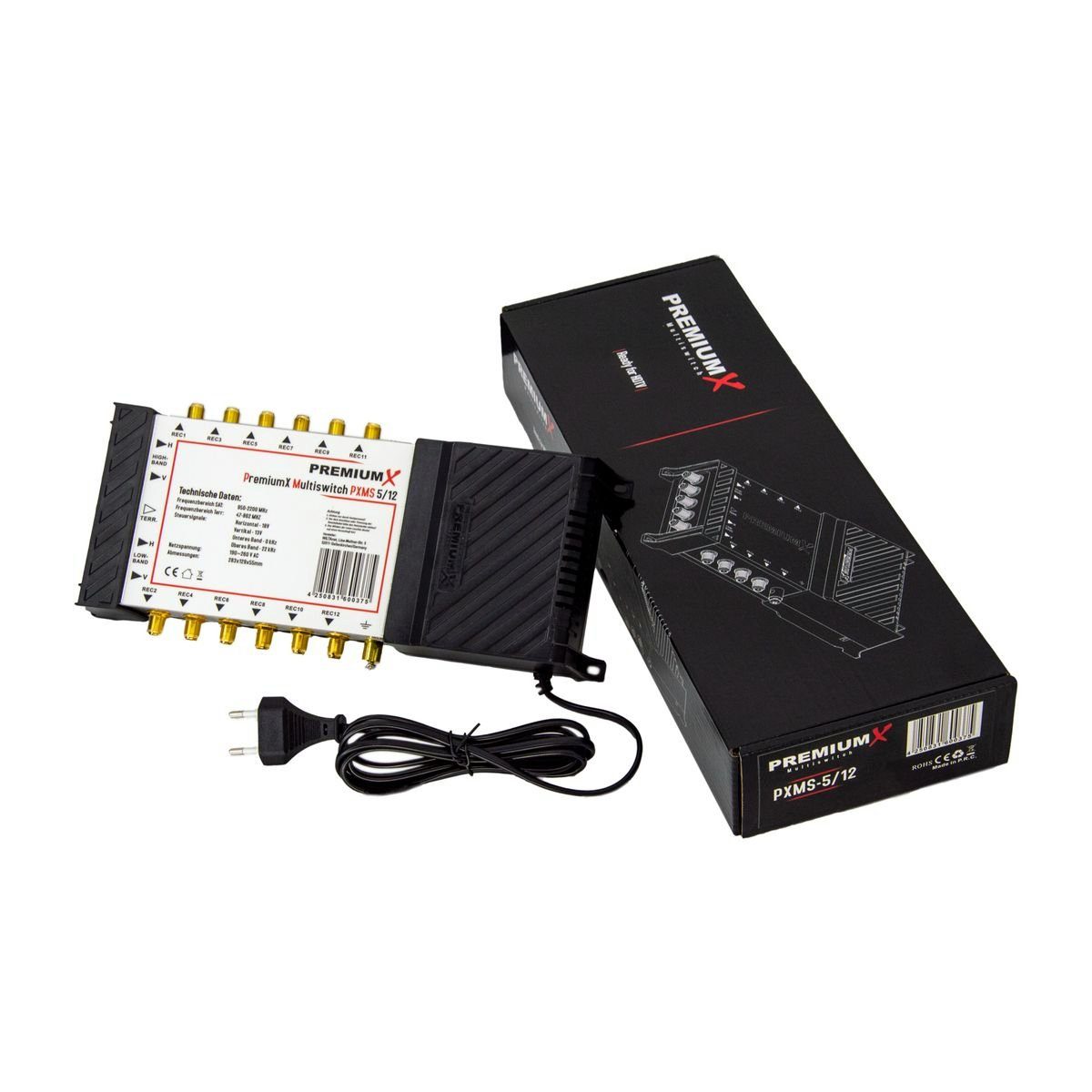 PremiumX SAT-Multischalter Multischalter Set 5/12 SAT Verteiler F-Montageschlüssel