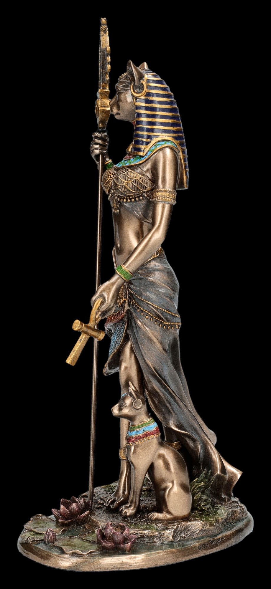 Figuren Shop GmbH Dekofigur Ägyptische Göttin Bastet – Katzenkopf Figur mit Zepter 29 cm Veronese