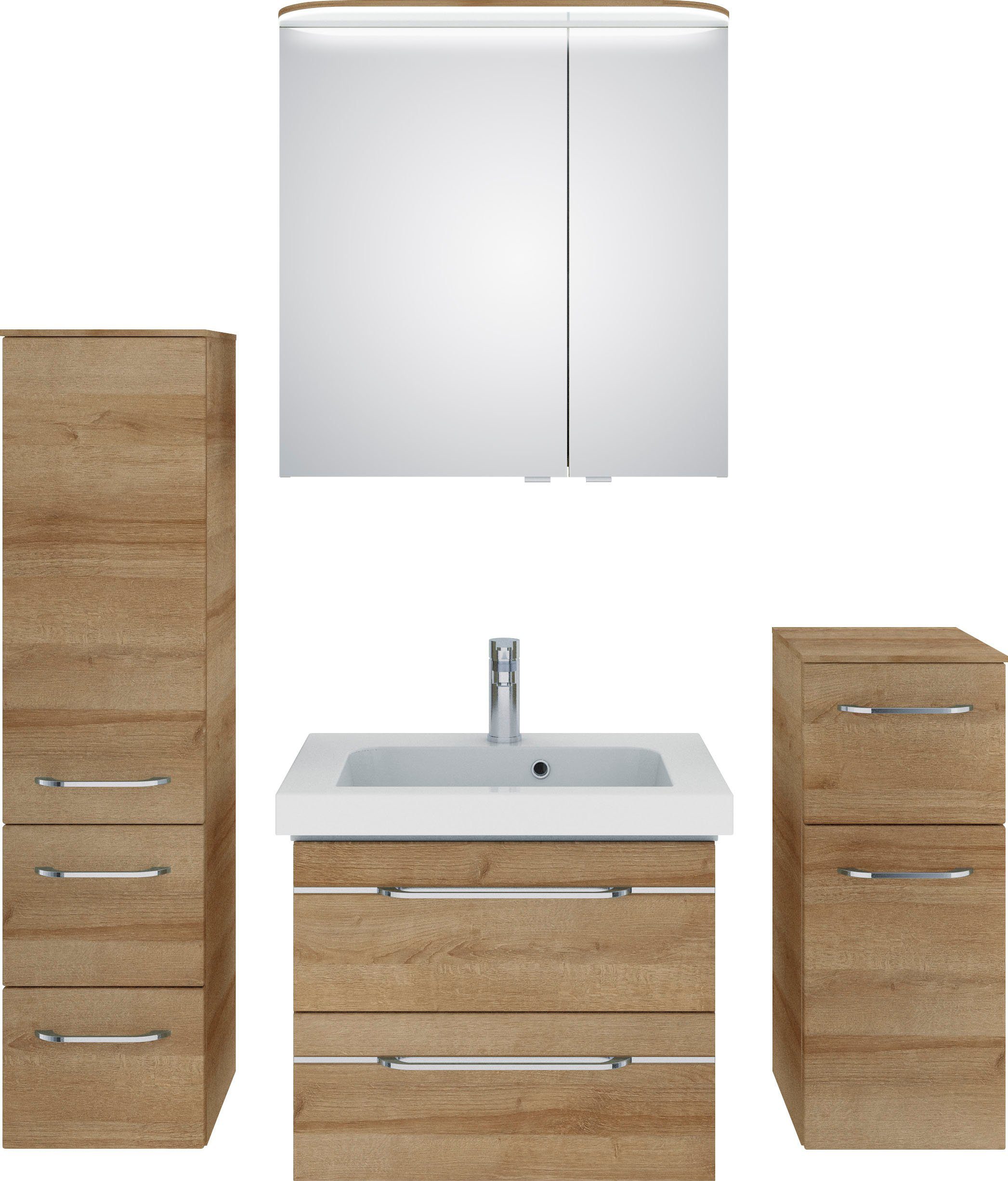 Saphir Badmöbel-Set Balto Sprint 4-teilig, Mineralmarmor-Waschtisch mit LED-Spiegelschrank, (5-St), mit Unterschrank, Midischrank, inkl. Türdämpfer, 4 Türen, 5 Schubladen