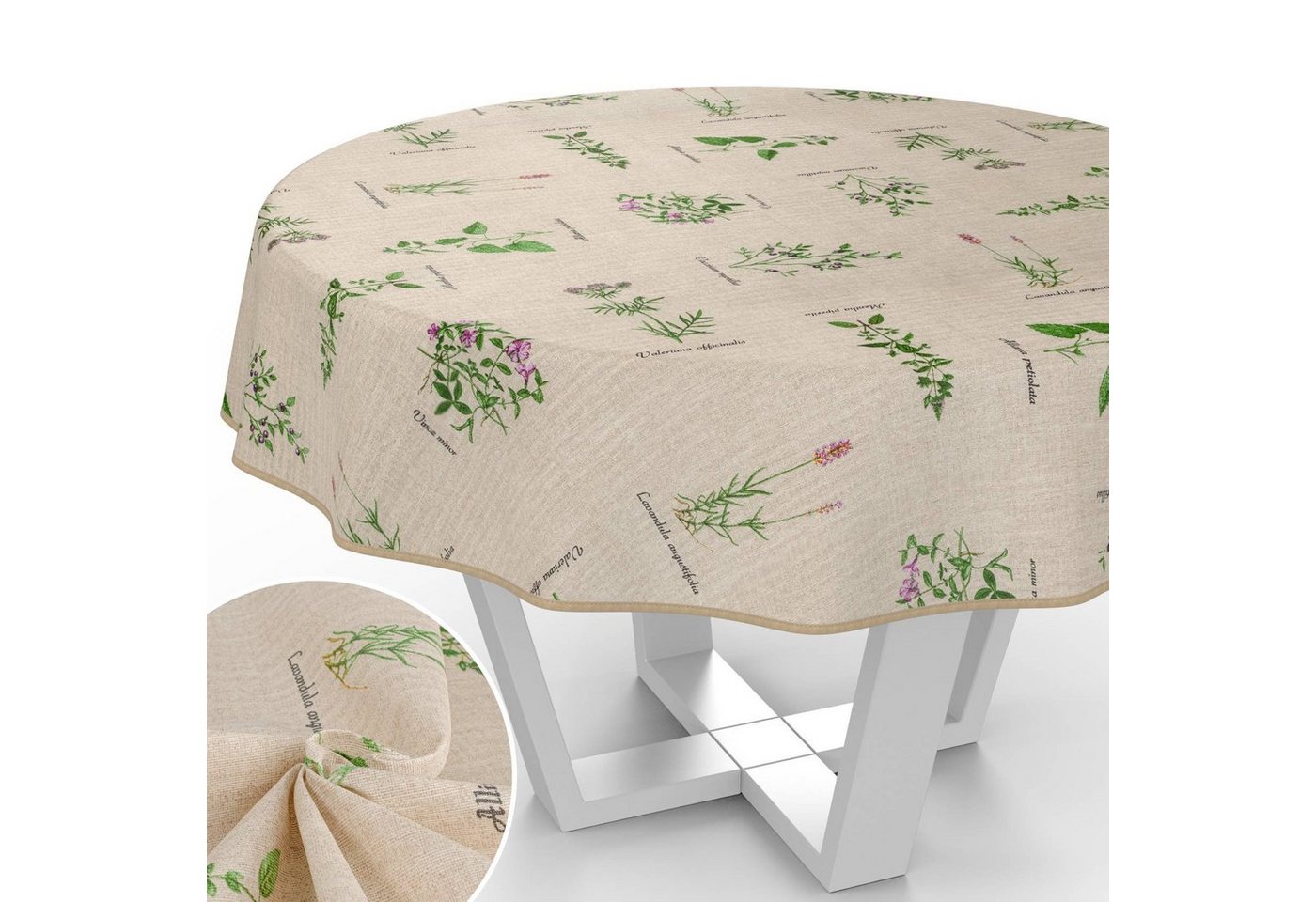 ANRO Tischdecke mit Blumen Botanik aus Stoff Tischwäsche mit Beschichtung Tischtuch (Einzelstück 1-tlg), auch als Gartentischdecke - mit Schutzschicht