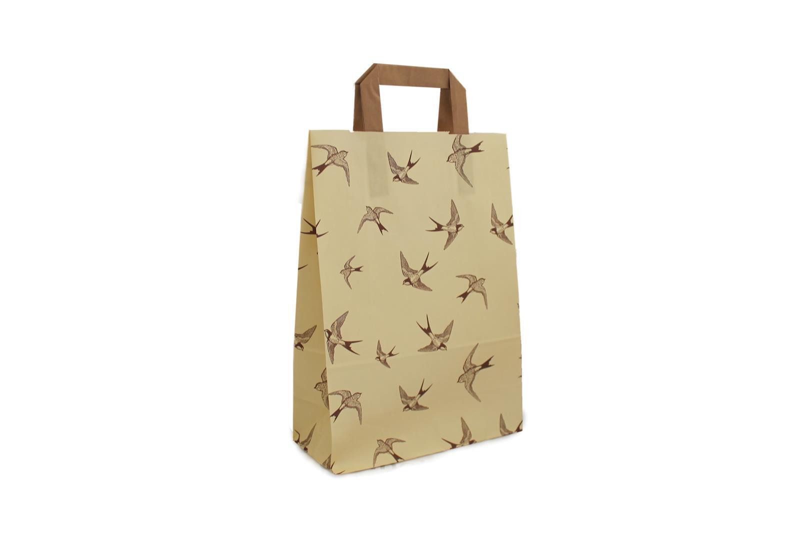 Tragetasche Papiertragetasche "Schwalben", 80g/qm, 22 + 10 x 31 cm