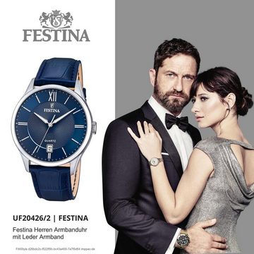 Festina Quarzuhr »Festina Herren Uhr F20426/2 Leder«, (Armbanduhr), Herren Armbanduhr rund, Lederarmband dunkelblau