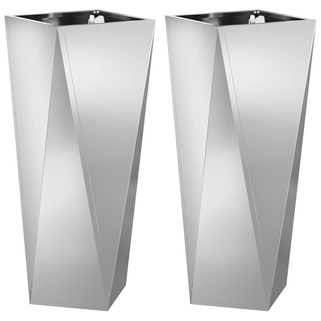 vidaXL Blumentopf Pflanzkübel 2 Stk. Silber 30 x 30 x 75 cm Verzinkter Stahl (2 St)