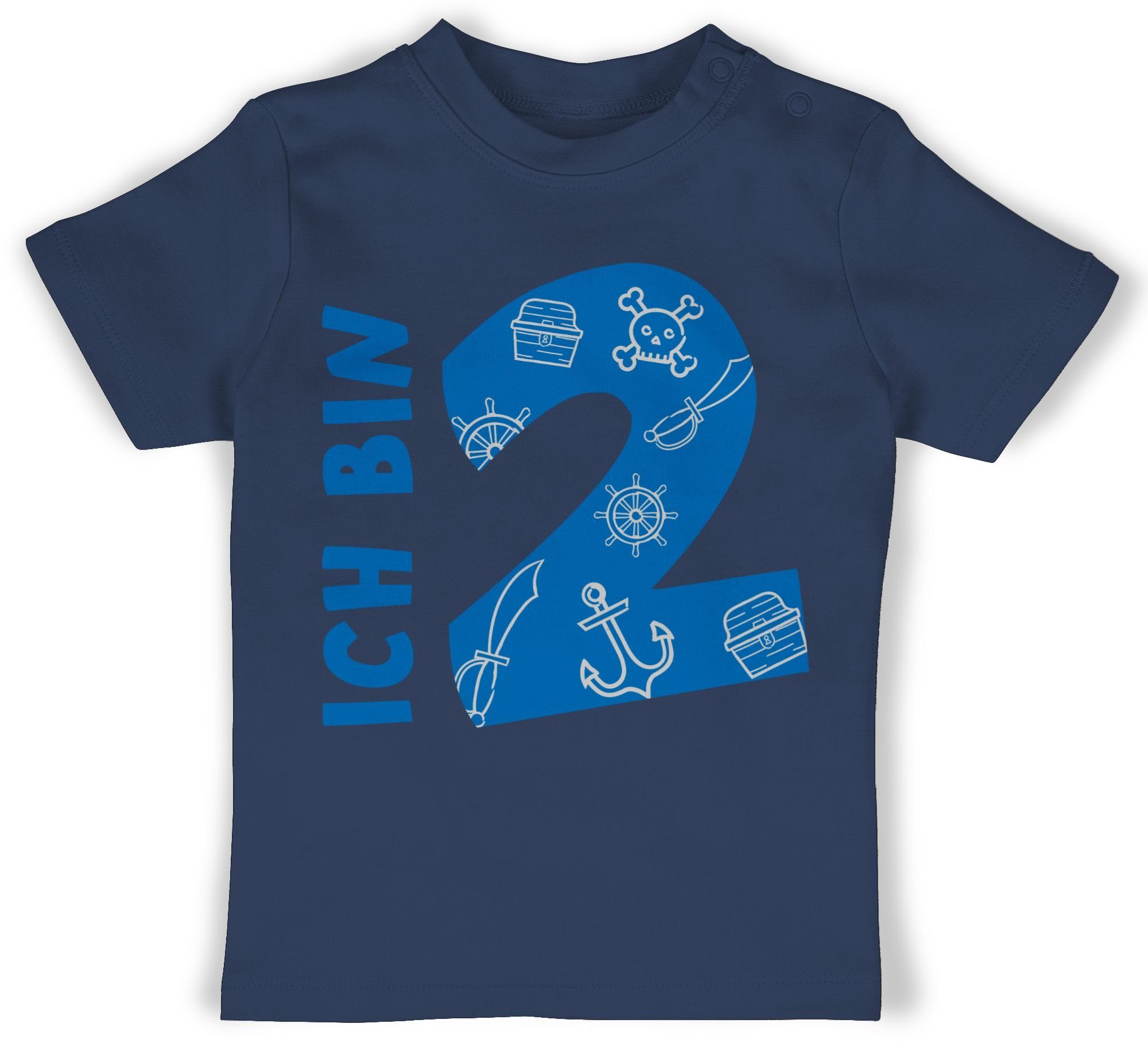 Shirtracer T-Shirt Ich 2. Geburtstag Navy Blau 2 Pirat-Scribble bin zwei