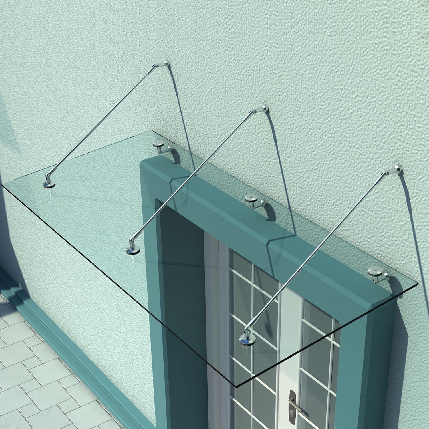 HOMCOM Pultvordach Vordach Glasvordach Türvordach (Gehärtetem Glas, 1 St., Edelstahl Klarglas), 200 x 90 cm