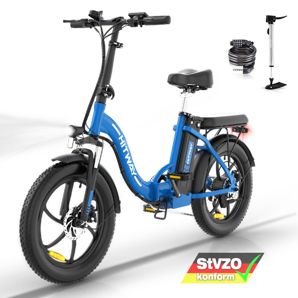 HITWAY E-Bike BK6S 20*3 Zoll Elektrofahrrad Fat Tire Damen Herren E-Cityrad, 7 Gang, Kettenschaltung, Heckmotor, Mit StVZO E-Mountainbike E-fahrrad klapprad Bis zu 90km