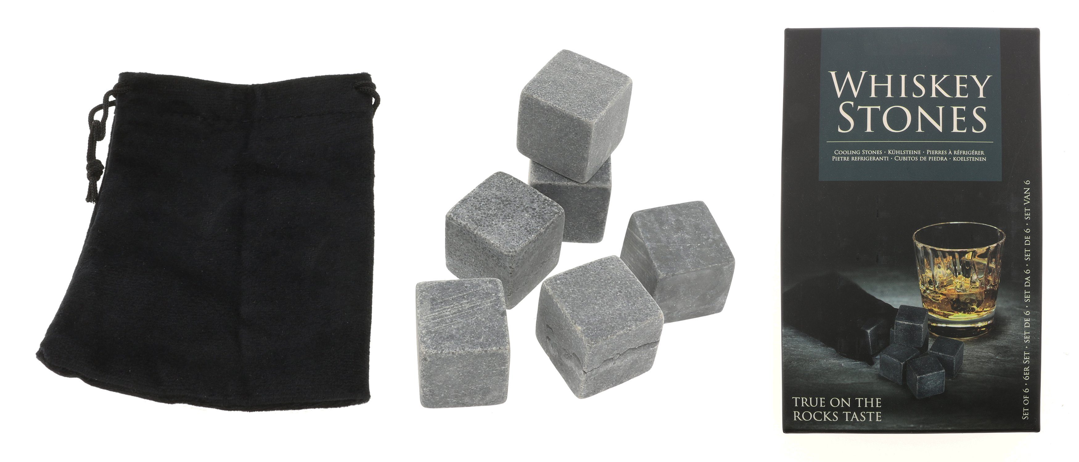 Eiswürfel-Steine 6 x Whiskey Kühlsteine "Whisky Stones" im Samtbeutel