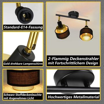 Nettlife Deckenstrahler Schwarz Vintage E14 Industrial mit Stofflampenschirm Metall, 270° DREHBAR+180°VERSTELLBAR, LED wechselbar, für Wohnzimmer Schlafzimmer Küche Flur