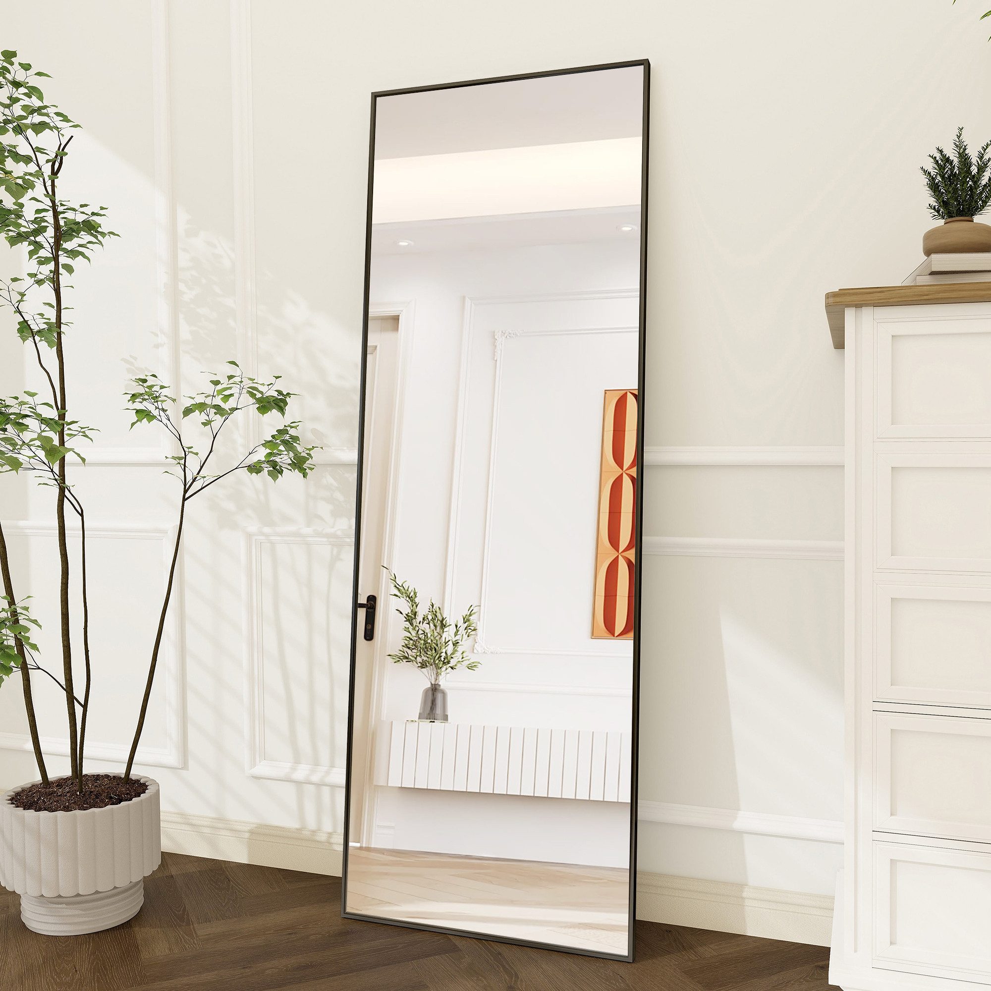 zebery Ganzkörperspiegel Großer Standspiegel mit Metallrahmen und verstärktem Glas (Set, 1-St., HD-Spiegelung), Schwarz