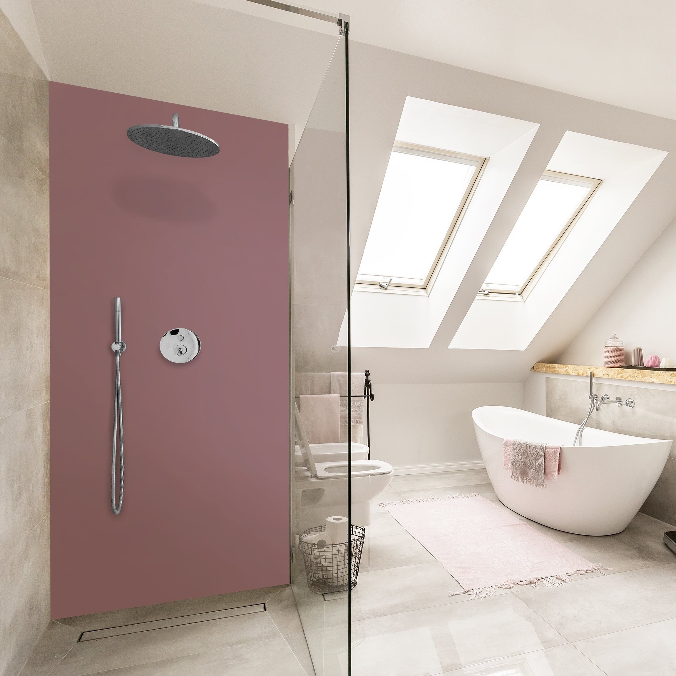 Thumbnail - Bilderdepot24 Duschrückwand einfarbig violett Duschrückwand ohne Bohren Dusche, (1-tlg., 0,61 mm starke Folie selbstkleb...