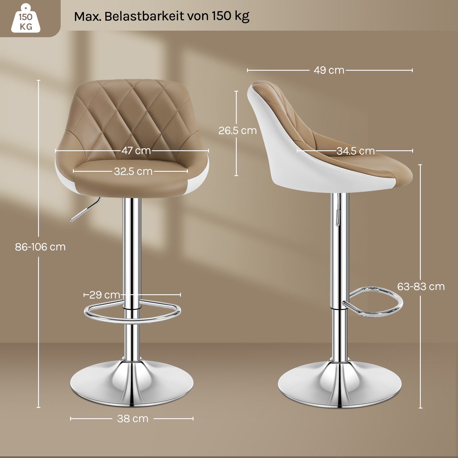 Woltu Barhocker (1 St), höhenverstellbar, drehbar, aus Kunstleder, verchromtem Stahl