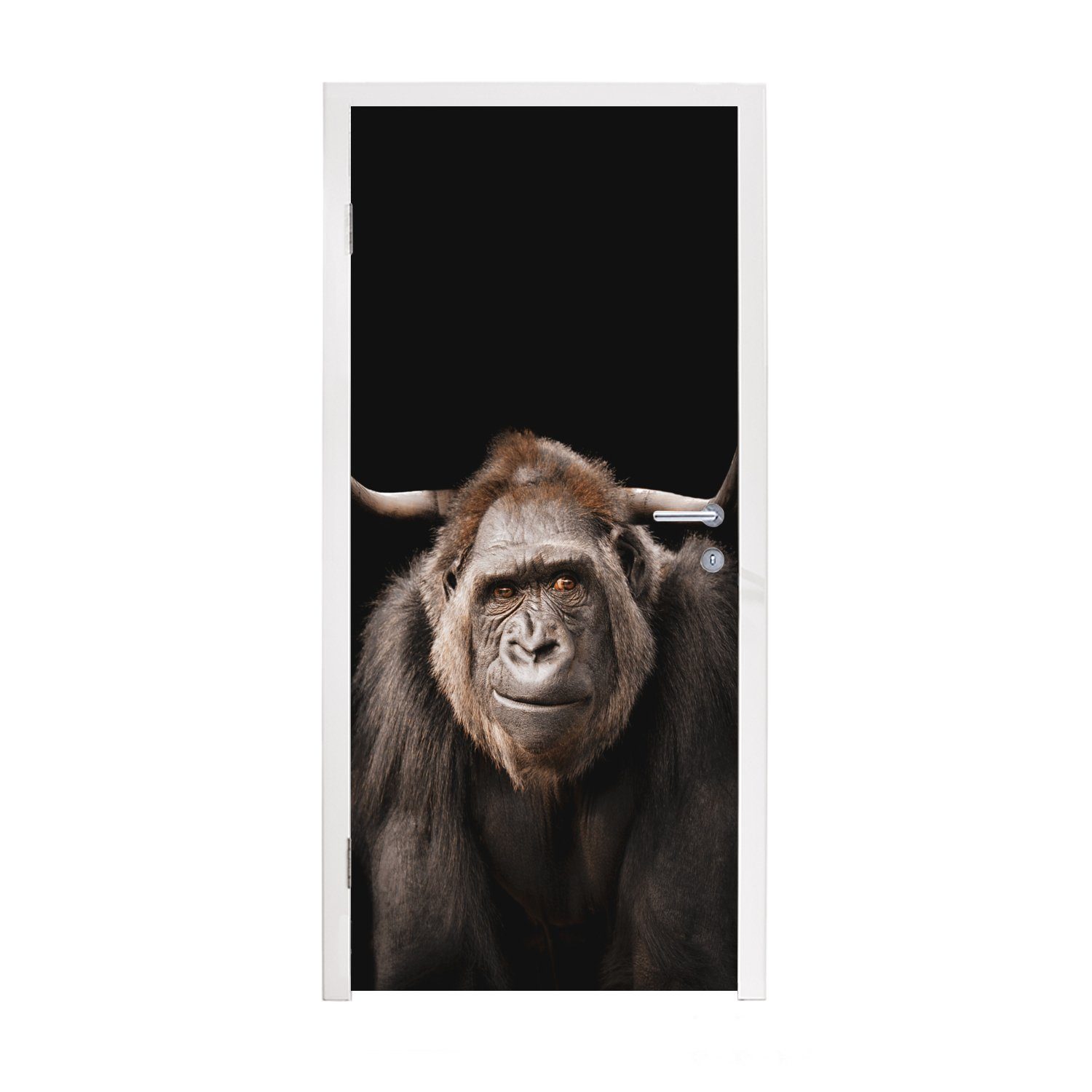 MuchoWow Türtapete Affe - Schottischer Highlander - Schwarz, Matt, bedruckt, (1 St), Fototapete für Tür, Türaufkleber, 75x205 cm