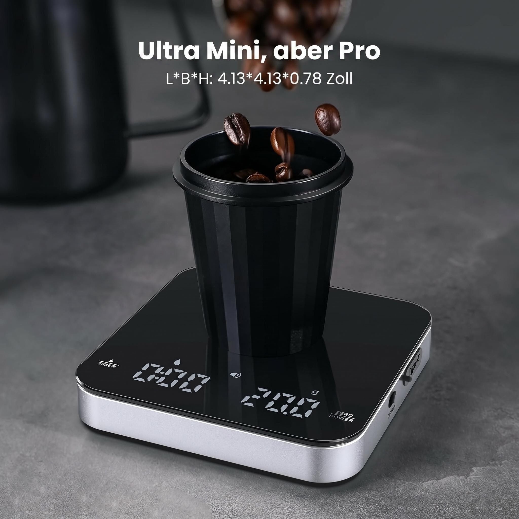 Maestri House Küchenwaage K112 Espressowaage mit Auto-Timer, 0,1 g / 2 kg, (1-tlg., Glasoberfläche für Espresso und Pour Over), Touch-Bedienung, USB-C, Tara, St – Bild 4 von 5