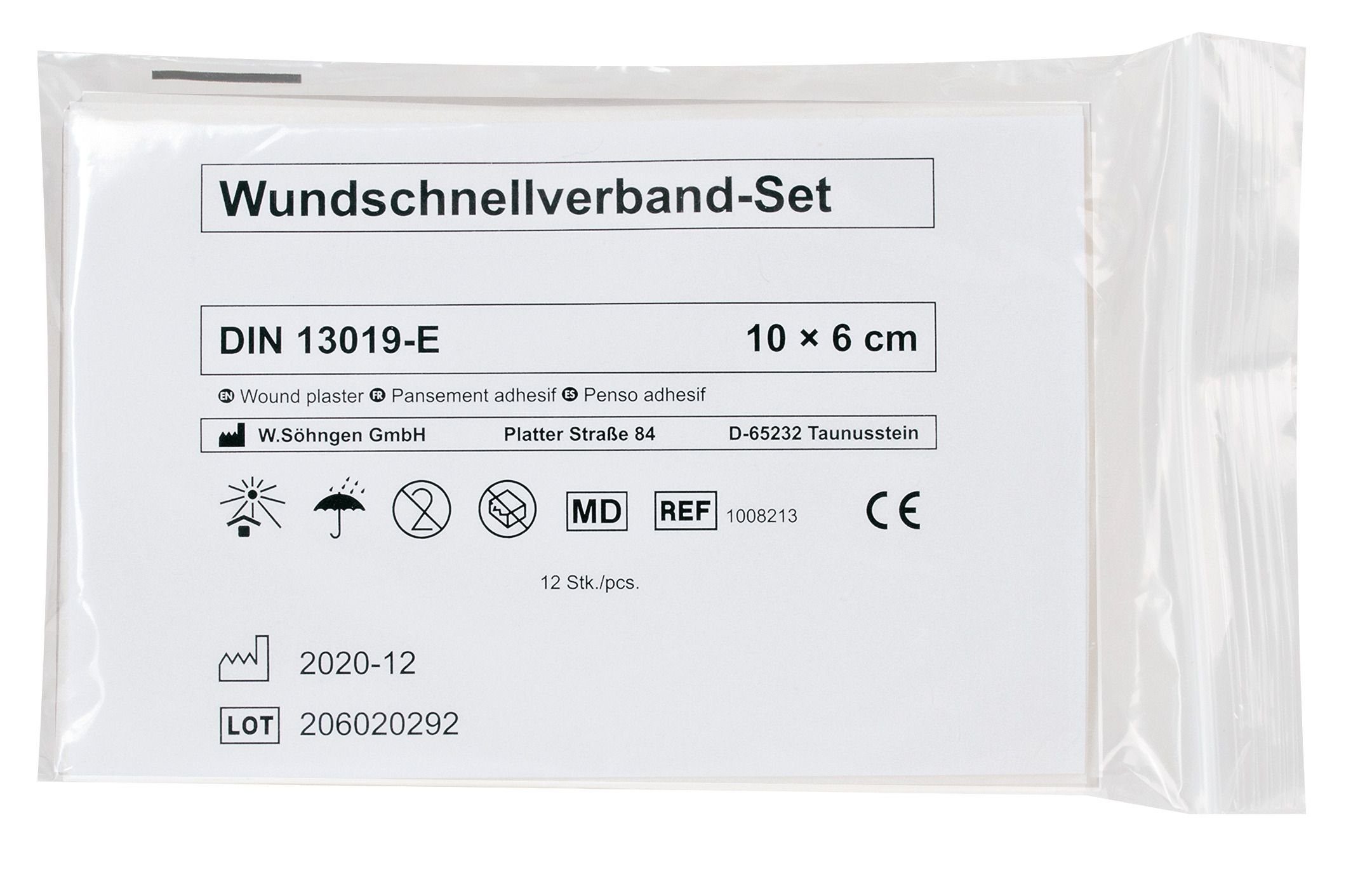 13019-E, DIN 12 - Klemmen cm, Söhngen Stück x Pflaster-Schnellverband-Set 10 6