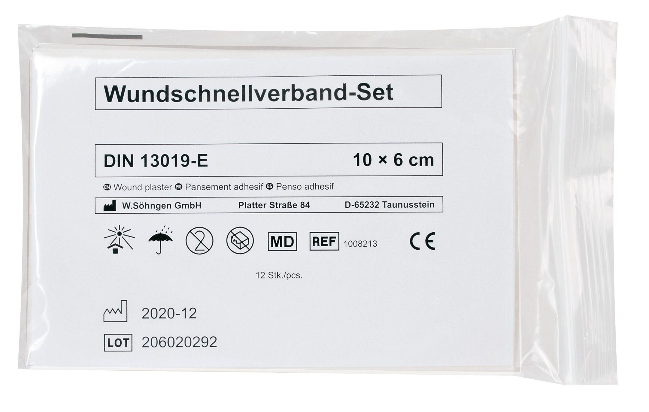 Söhngen Wundpflaster Pflaster-Schnellverband-Set - DIN 13019-E, 10 x 6 cm, 12 Stück