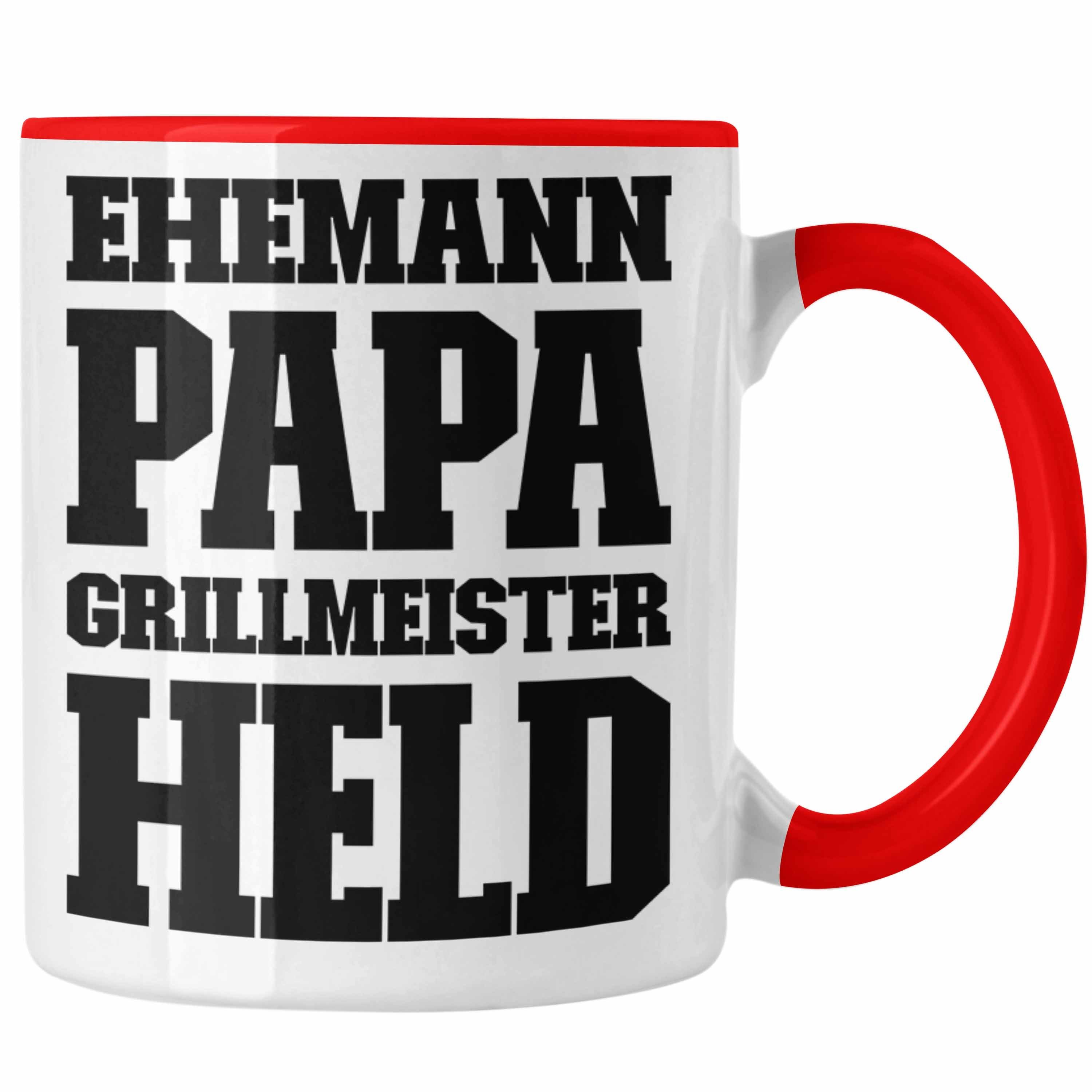 Trendation Tasse Trendation - Ehemann Papa Grillen Geschenk Tasse Held Sommer Kaffeetasse Becher Vatertag Geschenkidee Rot