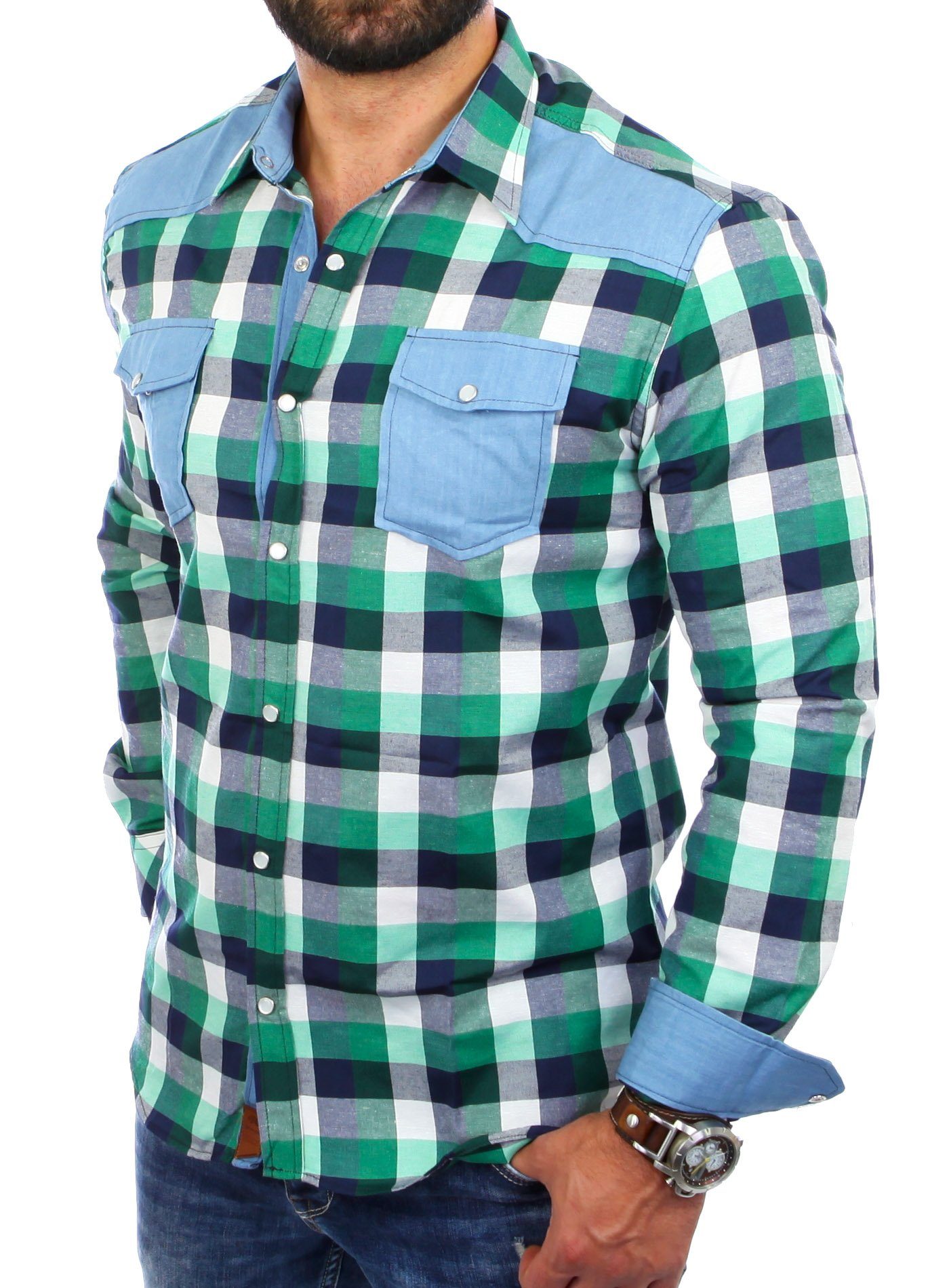 Reslad Langarmhemd Reslad Herren Hemd Karo Material-Mix Jeans RS-7202 karie günstig online kaufen