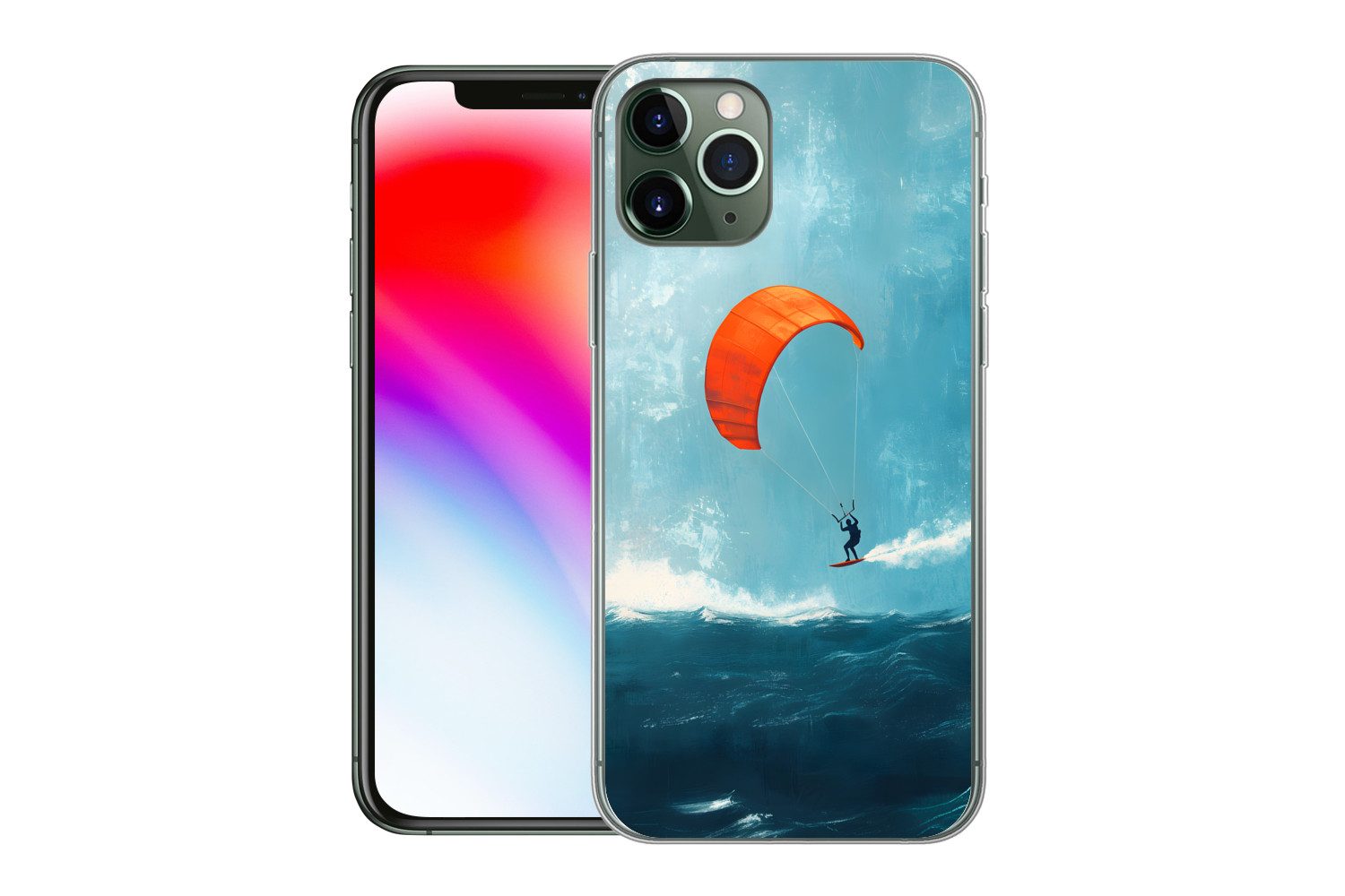 MuchoWow Handyhülle für Apple iPhone 11 Pro Kitesurfer - Orange - Meer - Himmel, Smartphone-Bumper, Print, Handy Schutzhülle Dünn