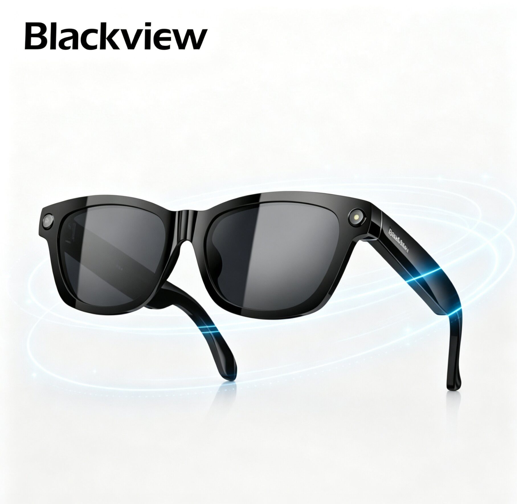 blackview LED-Brille AI BV100 Smarte Audio-Sonnenbrille mit 8MP Kamera & KI-Assistent ENC-Telefonie, 1200P Video, KI-Assistent, 5h Akku, Open-Ear Audio